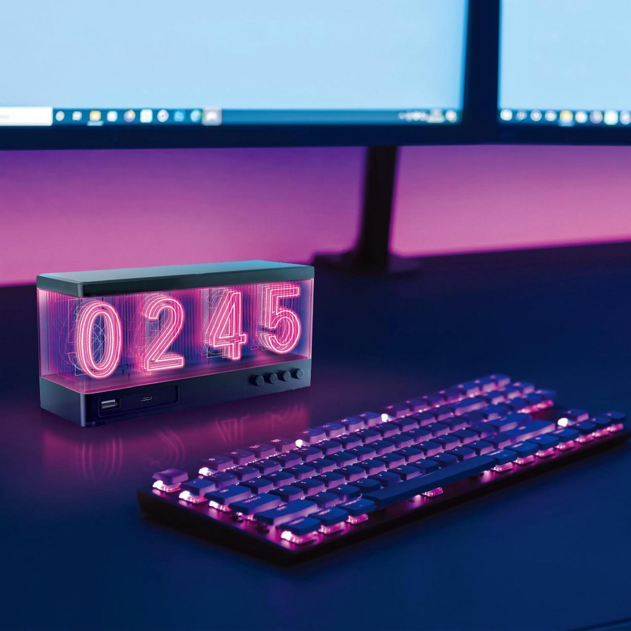 Alt view image 7 of 7 - Maximal Power Vintage Glow Alarm Clock Nixie Style with Wireless Charger Station for Smartphones - LED Light Multicolor Number Display - White Base