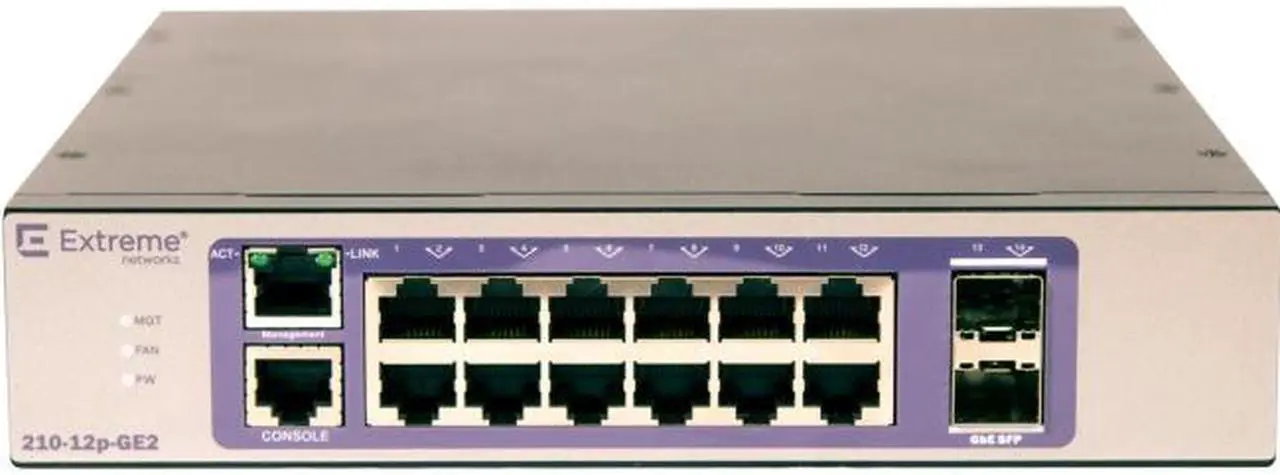 Alt view image 6 of 8 - Extreme Networks - 16567 - Extreme Networks 210-12p-GE2 Ethernet Switch - 12 Ports - Manageable - 3 Layer Supported -