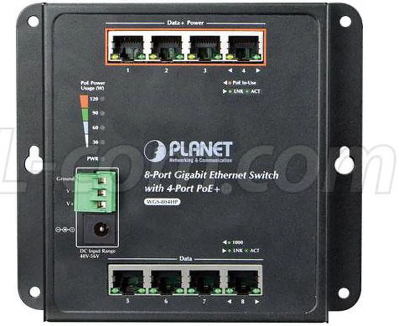 Alt view image 3 of 3 - PLANET Technology - WGS-804HP - Planet 8-Port 10/100/1000T Wall Mounted Gigabit Ethernet Switch with 4-Port PoE+ - 8