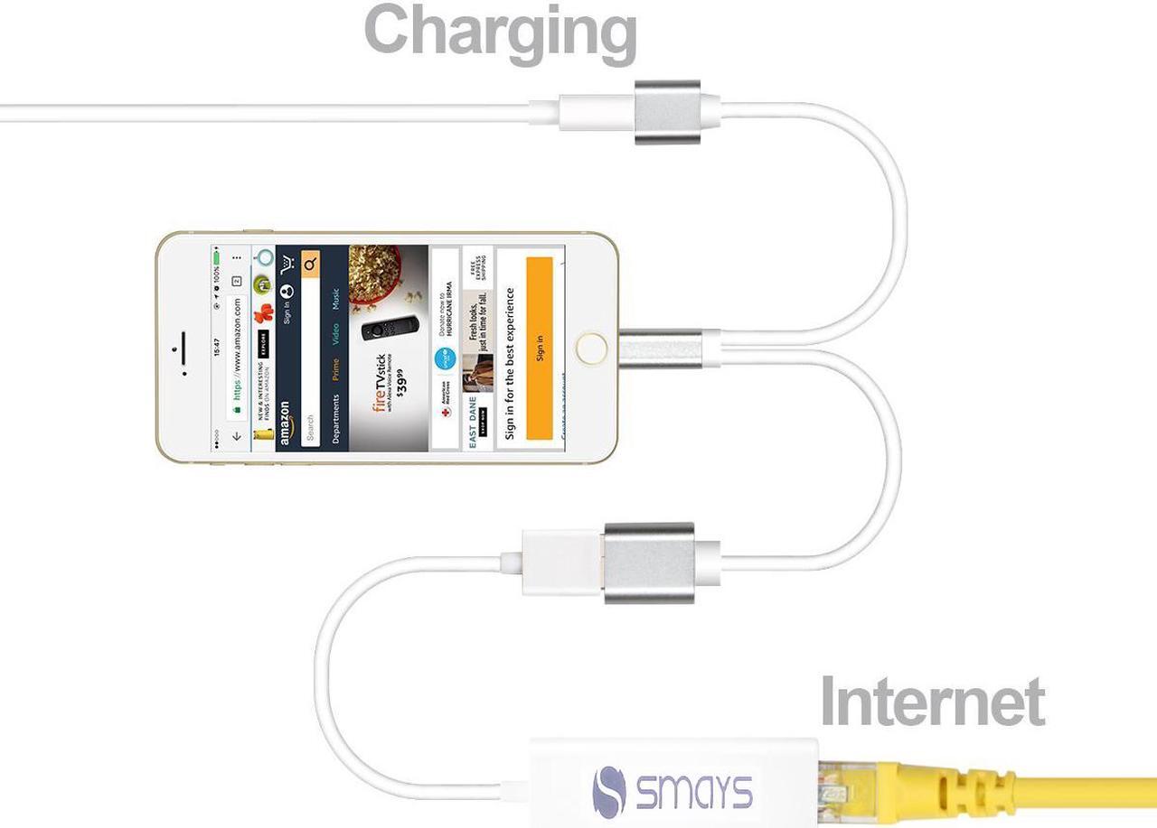 Main image of iPhone iPad Ethernet Adapter with Power Charging - Lightning to RJ45 LAN Wired Network - Apple OTG USB