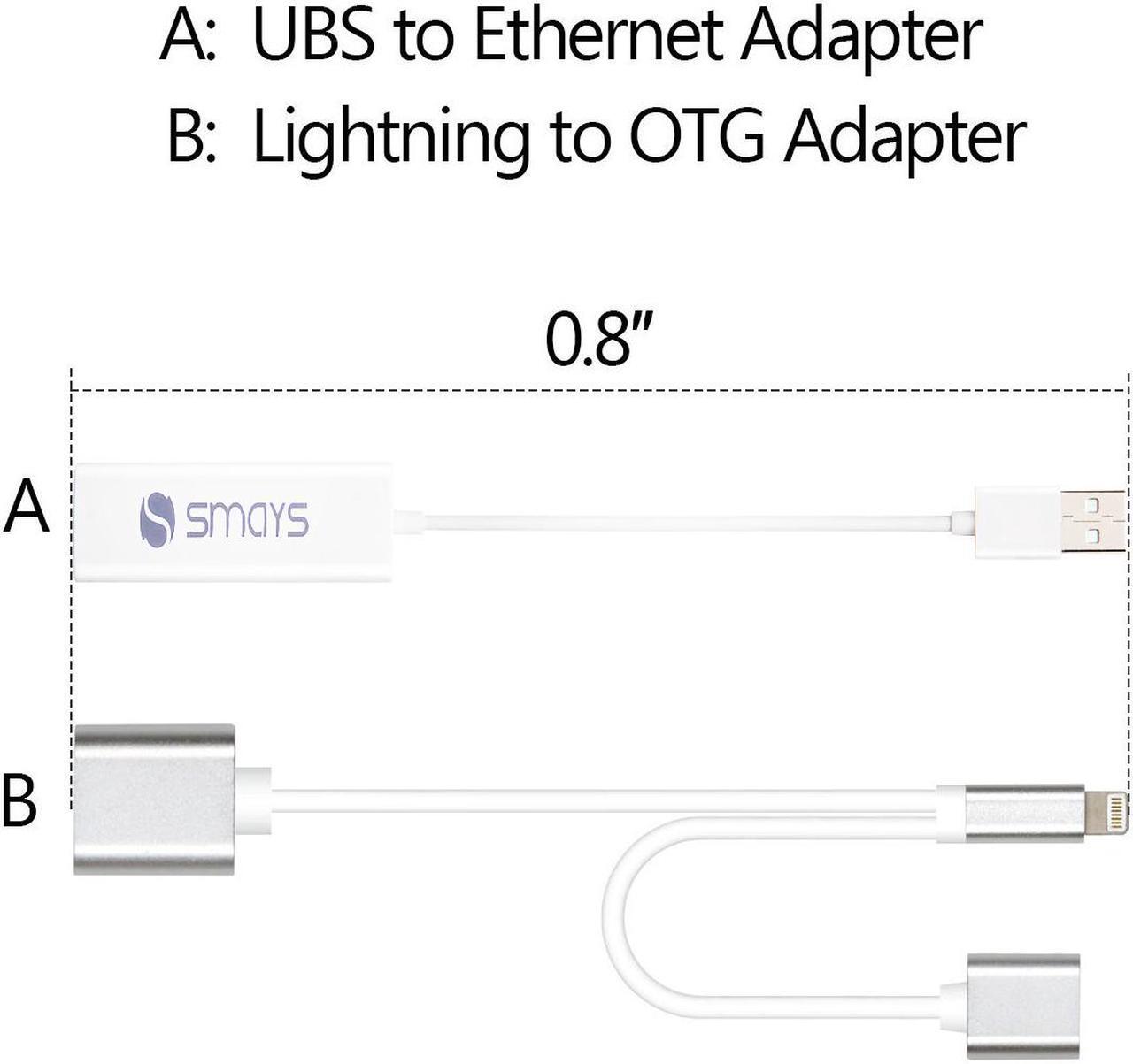 Alt view image 2 of 6 - iPhone iPad Ethernet Adapter with Power Charging - Lightning to RJ45 LAN Wired Network - Apple OTG USB