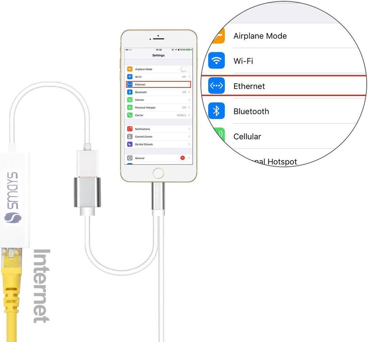 Alt view image 3 of 6 - iPhone iPad Ethernet Adapter with Power Charging - Lightning to RJ45 LAN Wired Network - Apple OTG USB