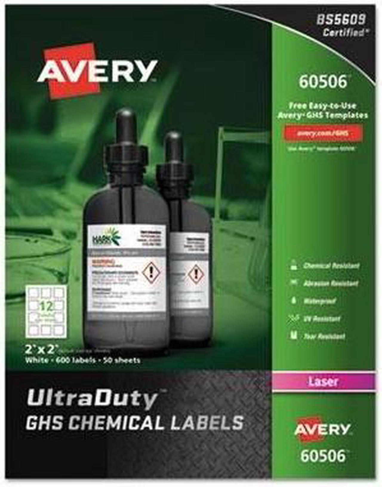 Alt view image 2 of 15 - Avery UltraDuty GHS Chemical Labels for Laser Printers, Waterproof, UV Resistant, 2 x 2, 600 Pack (60506)