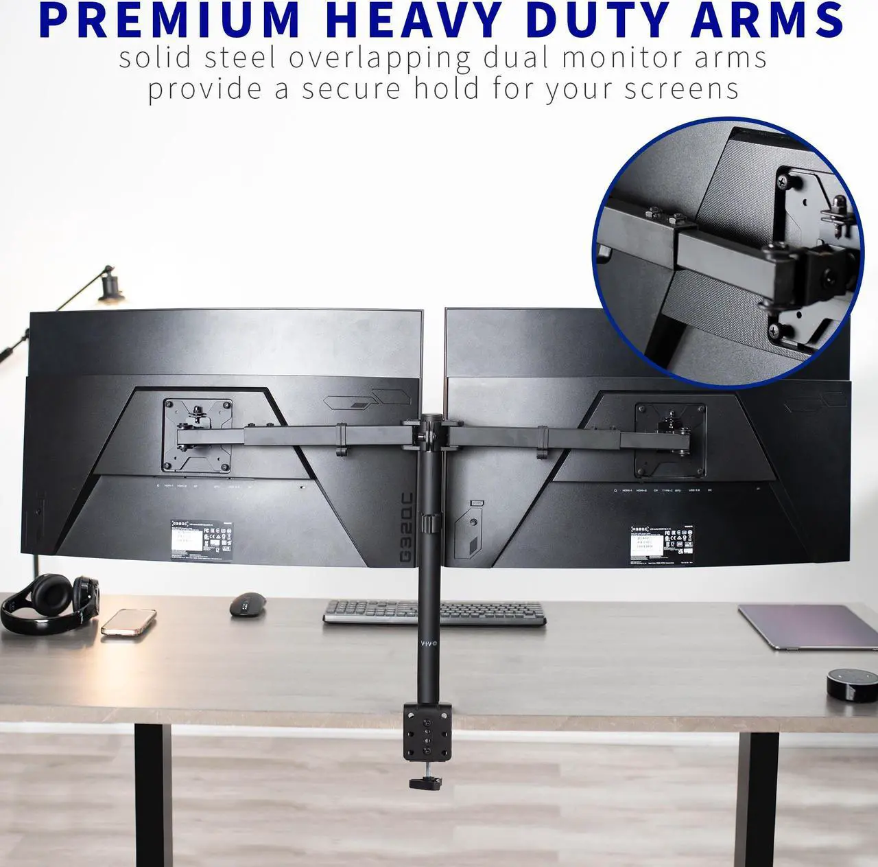Alt view image 7 of 15 - VIVO Telescoping Dual Ultrawide 27" to 38" Monitor Heavy Duty Desk Mount Stand