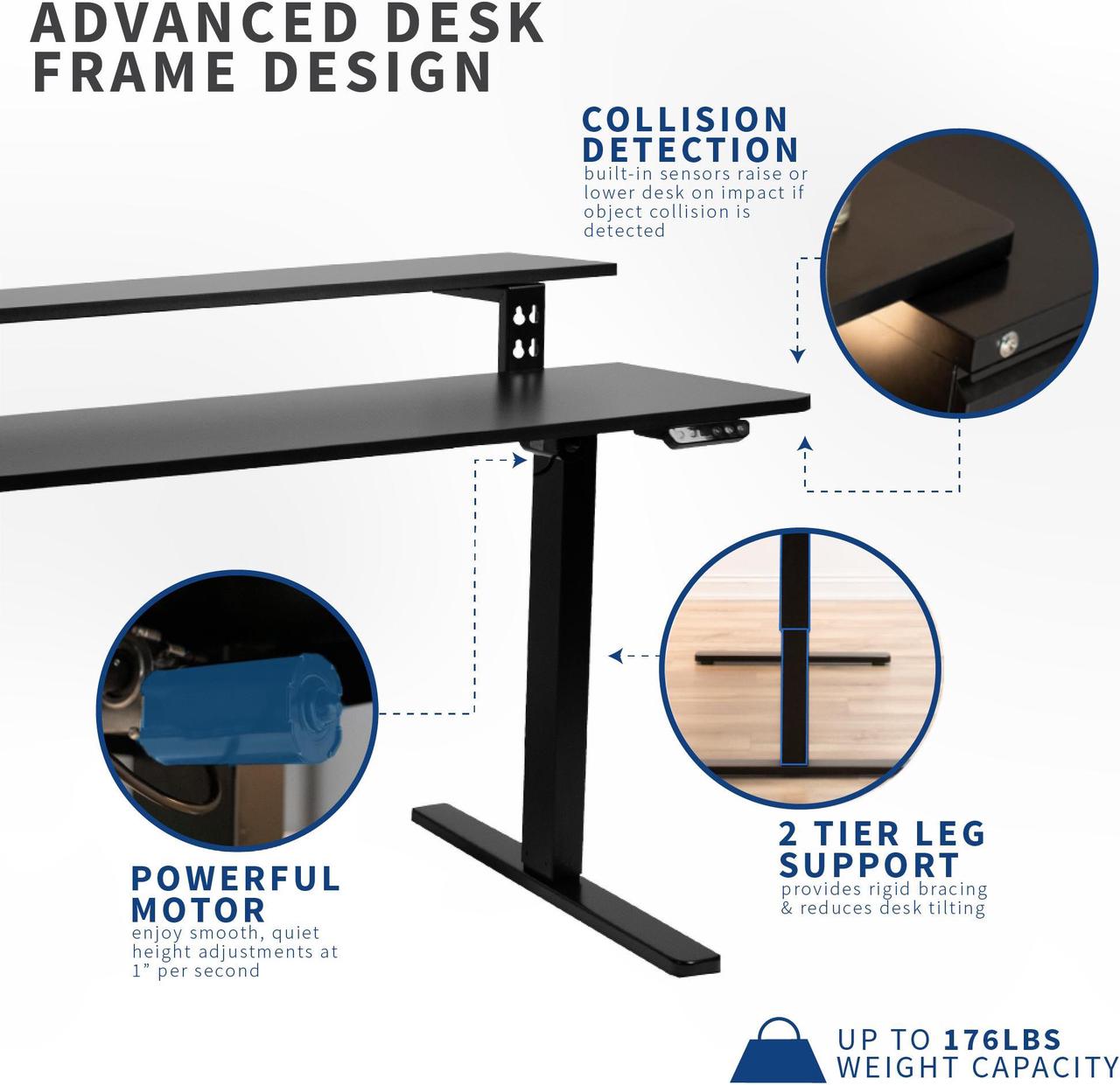 Alt view image 3 of 7 - VIVO Black 2 Tier Electric 55" x 28" Sit Stand Desk, Ergonomic Height Adjustable Workstation (DESK-E-T55B)