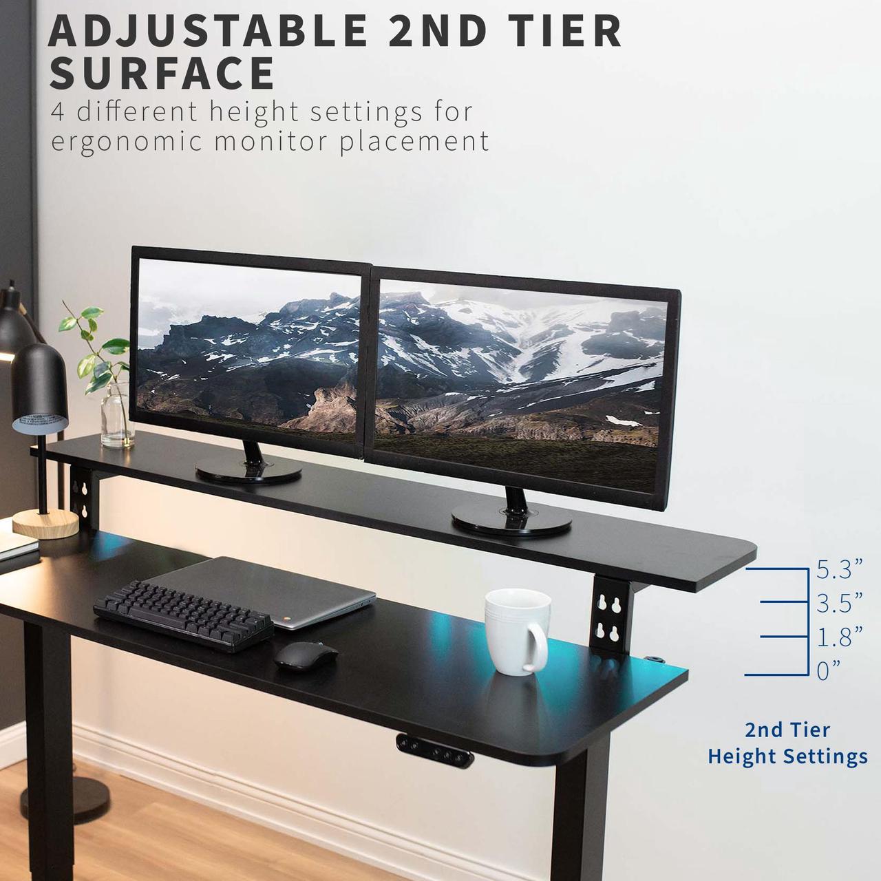 Alt view image 2 of 7 - VIVO Black 2 Tier Electric 55" x 28" Sit Stand Desk, Ergonomic Height Adjustable Workstation (DESK-E-T55B)