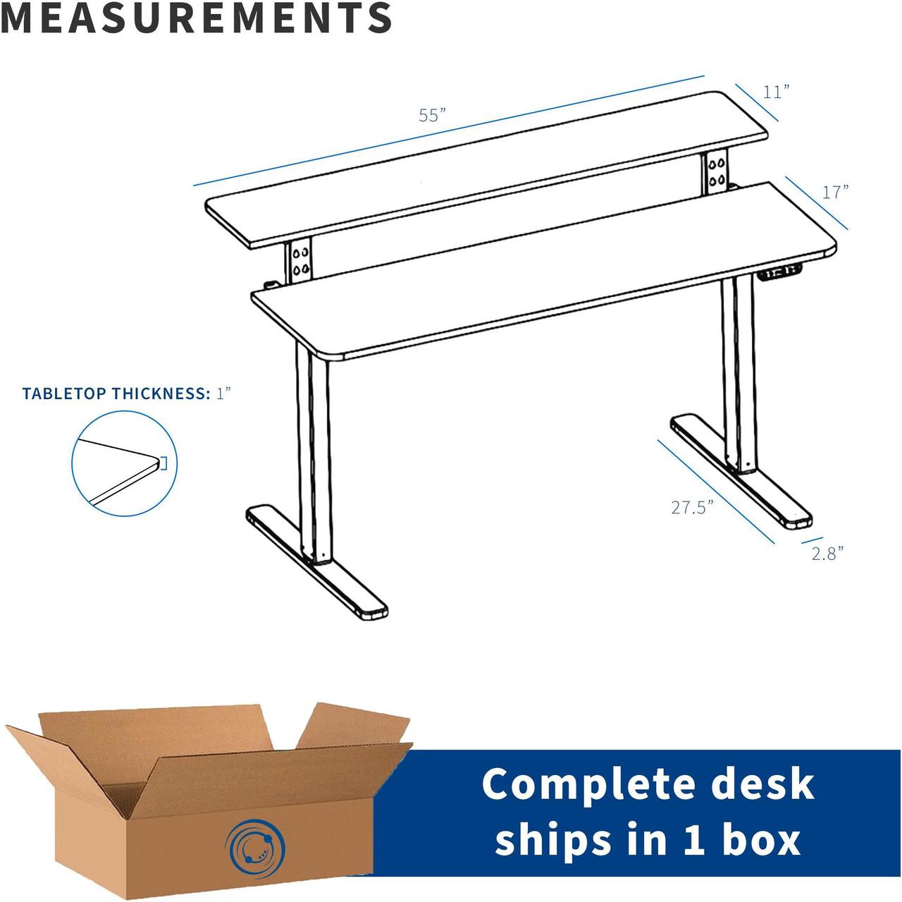 Alt view image 6 of 7 - VIVO Black 2 Tier Electric 55" x 28" Sit Stand Desk, Ergonomic Height Adjustable Workstation (DESK-E-T55B)