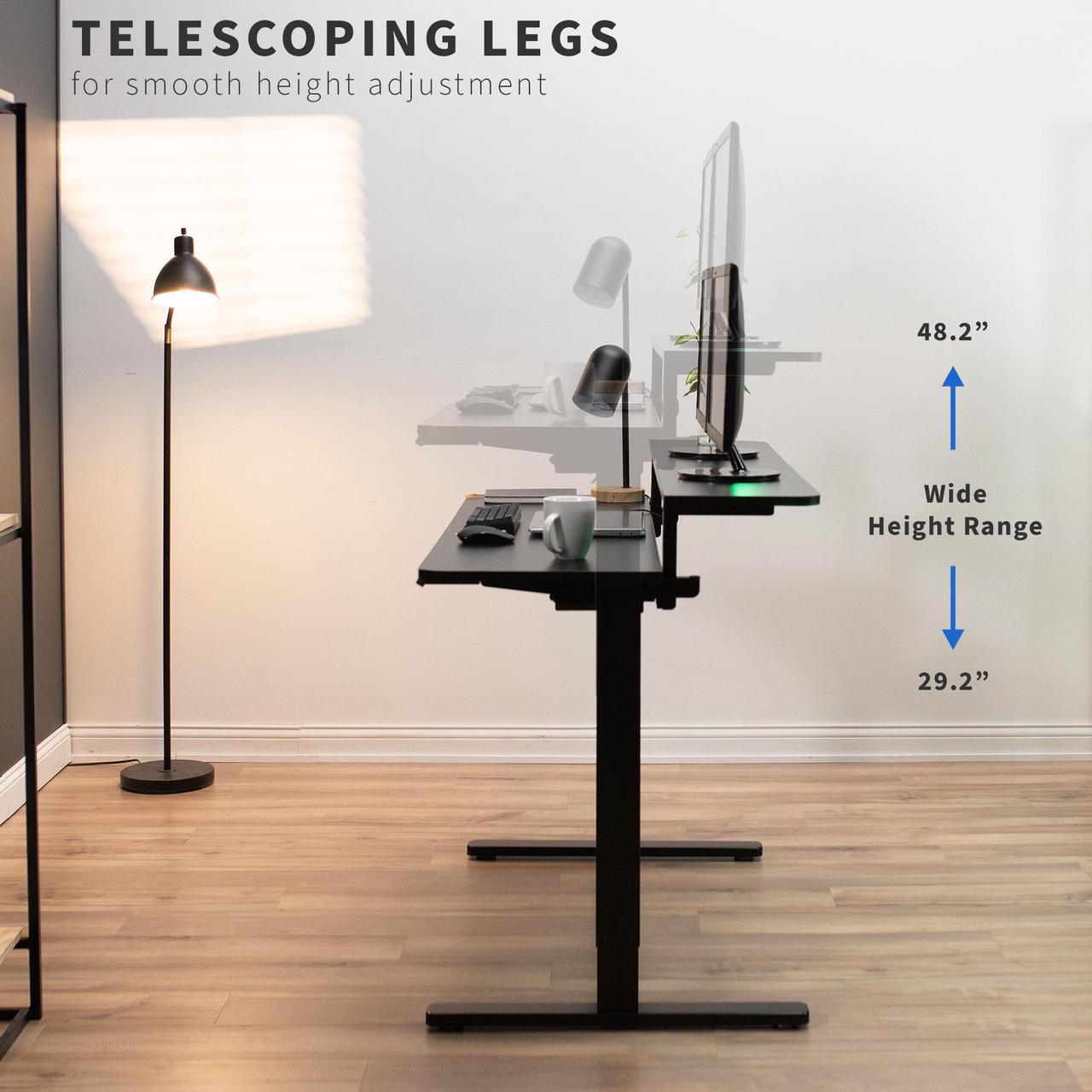 Alt view image 5 of 7 - VIVO Black 2 Tier Electric 55" x 28" Sit Stand Desk, Ergonomic Height Adjustable Workstation (DESK-E-T55B)