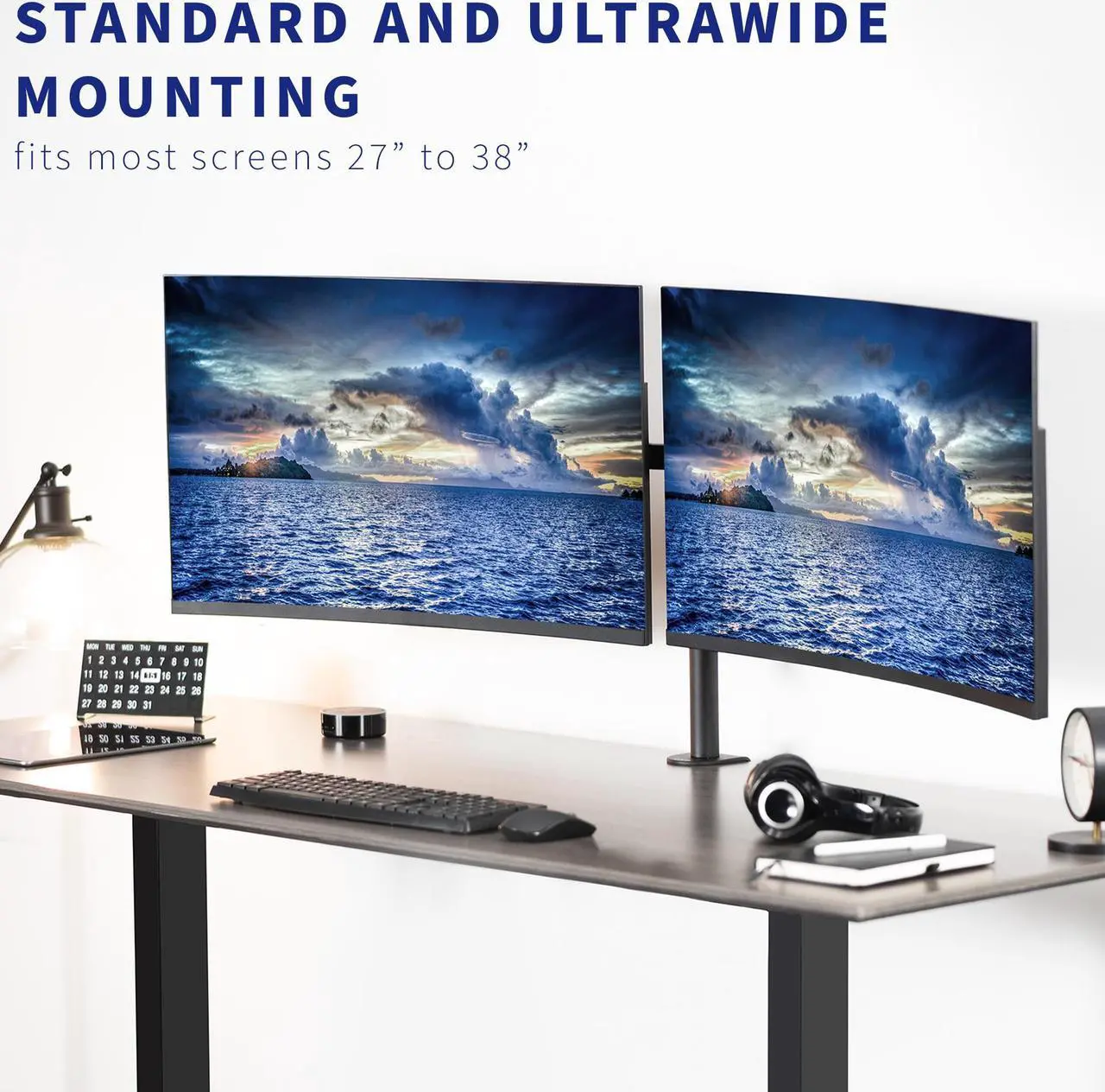 Alt view image 2 of 15 - VIVO Telescoping Dual Ultrawide 27" to 38" Monitor Heavy Duty Desk Mount Stand
