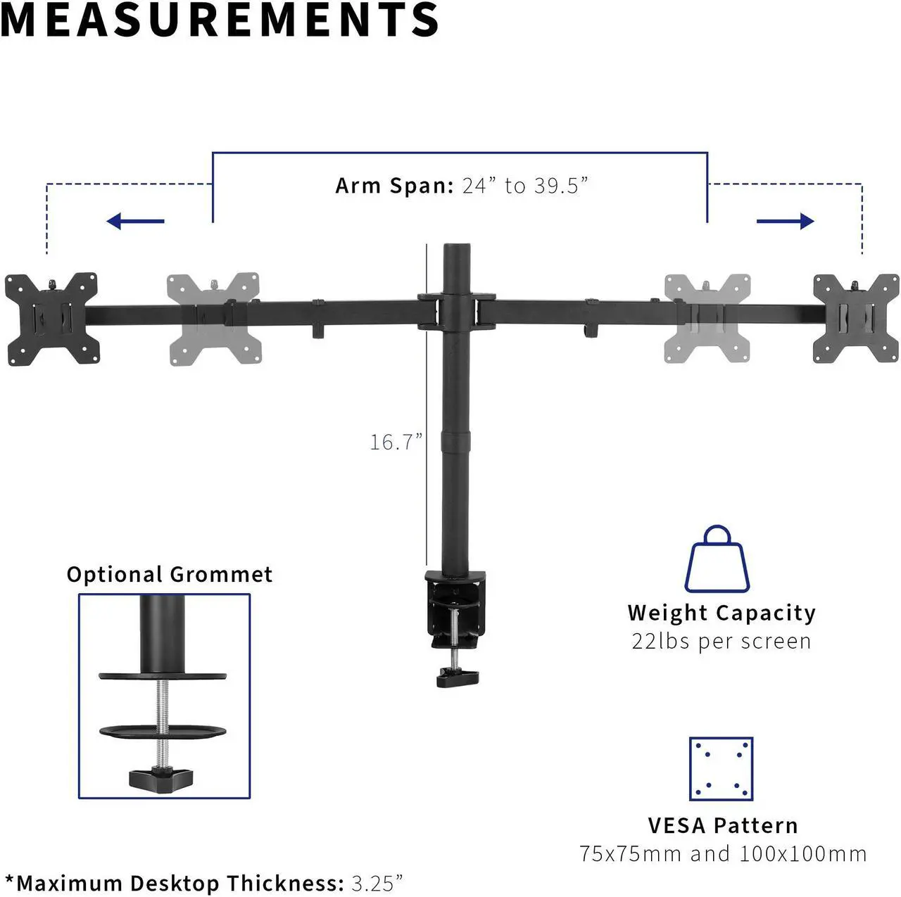 Alt view image 6 of 15 - VIVO Telescoping Dual Ultrawide 27" to 38" Monitor Heavy Duty Desk Mount Stand