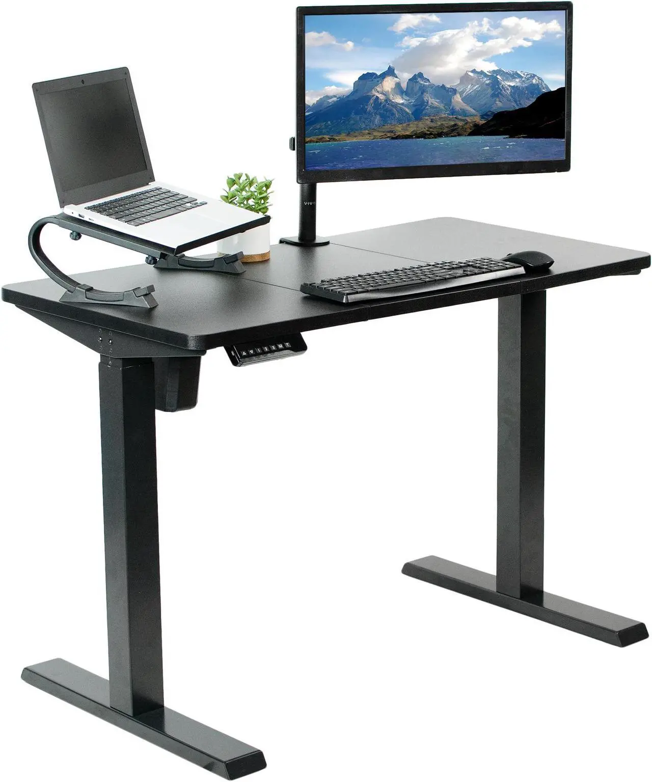 Main image of VIVO Black Electric 43 x 24 Stand Up Desk | Height Adjustable Workstation with 3 Section Table Top (DESK-EB43TB)