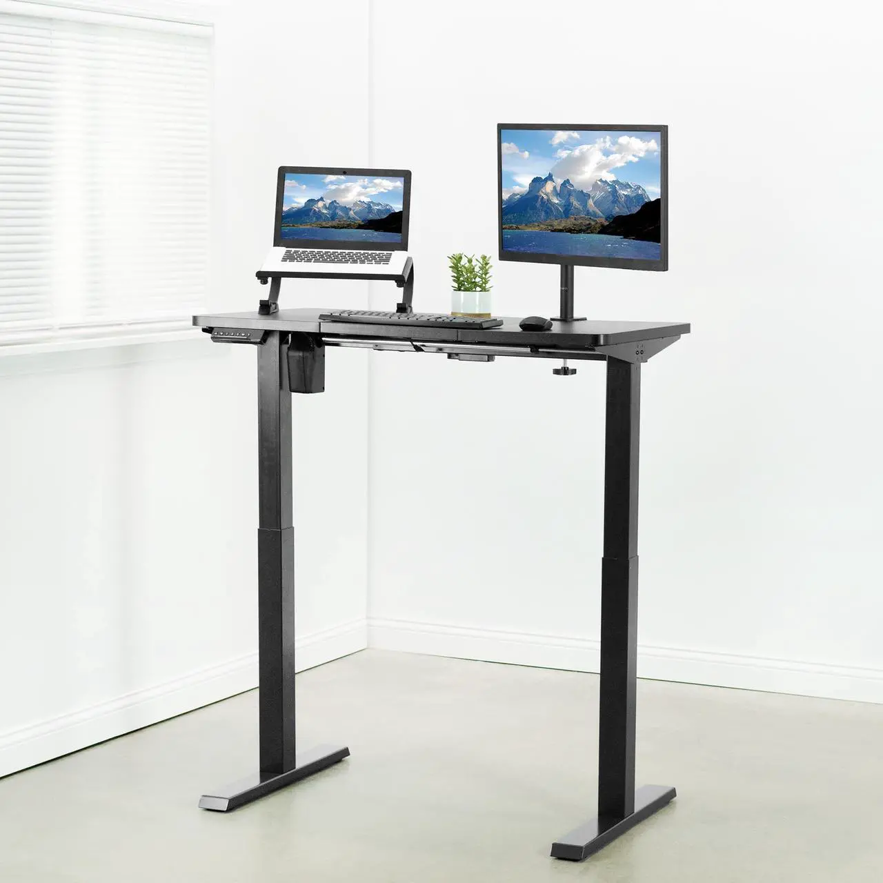 Alt view image 2 of 7 - VIVO Black Electric 43 x 24 Stand Up Desk | Height Adjustable Workstation with 3 Section Table Top (DESK-EB43TB)