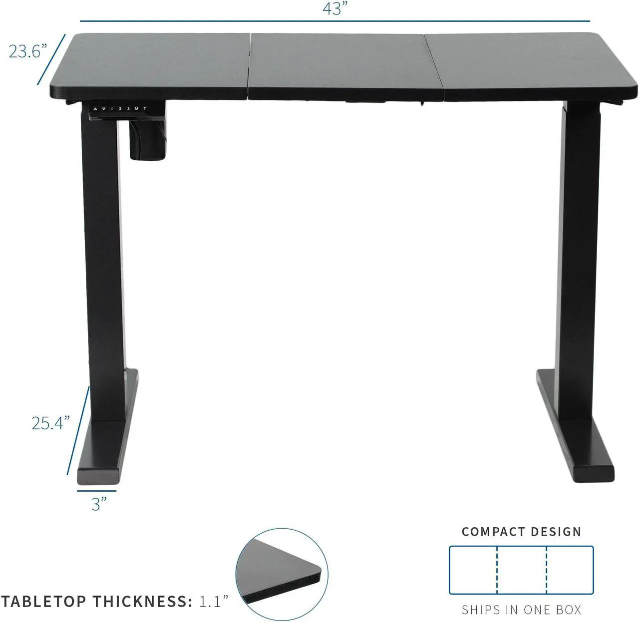 Alt view image 5 of 7 - VIVO Black Electric 43 x 24 Stand Up Desk | Height Adjustable Workstation with 3 Section Table Top (DESK-EB43TB)