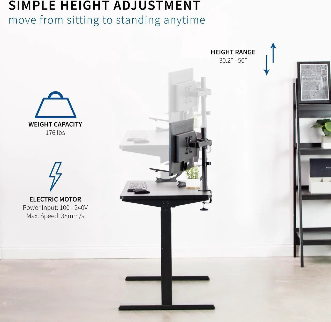 Alt view image 3 of 7 - VIVO Black Electric 43 x 24 Stand Up Desk | Height Adjustable Workstation with 3 Section Table Top (DESK-EB43TB)