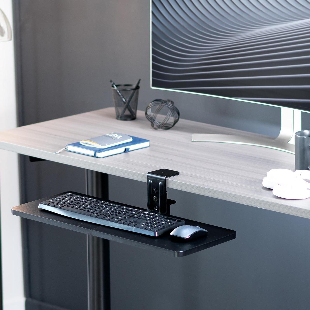 Alt view image 2 of 7 - VIVO Black 25 x 10 inch Clamp-on Rotating Computer Keyboard and Mouse Tray, Extra Sturdy Single Desk Clamp, MOUNT-KB01CB