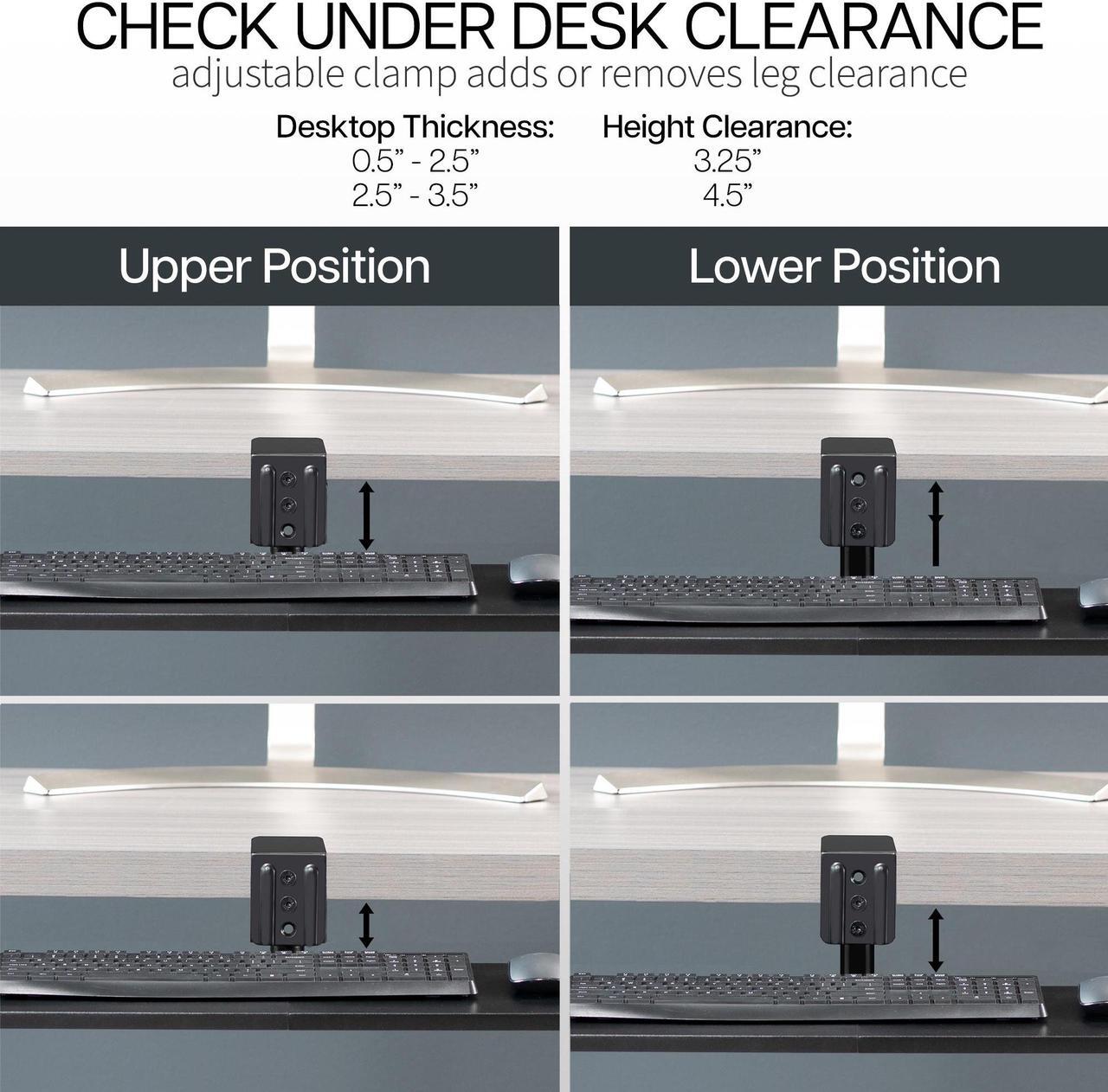 Alt view image 7 of 7 - VIVO Black 25 x 10 inch Clamp-on Rotating Computer Keyboard and Mouse Tray, Extra Sturdy Single Desk Clamp, MOUNT-KB01CB