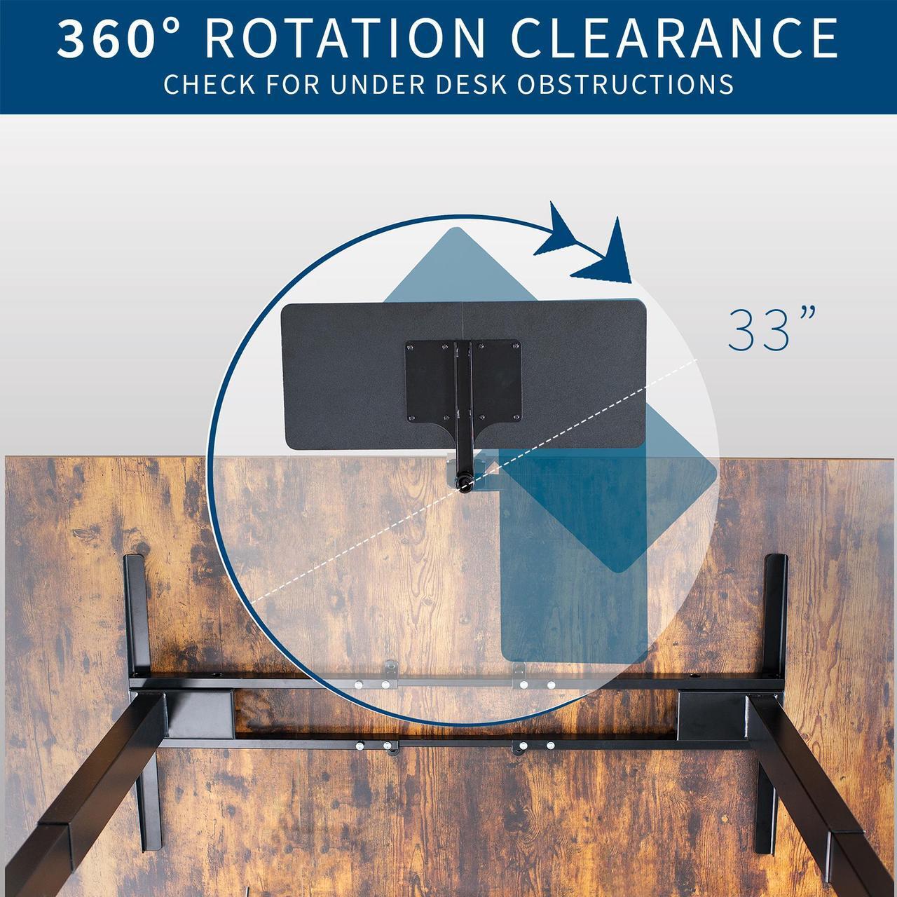Alt view image 5 of 7 - VIVO Black 25 x 10 inch Clamp-on Rotating Computer Keyboard and Mouse Tray, Extra Sturdy Single Desk Clamp, MOUNT-KB01CB