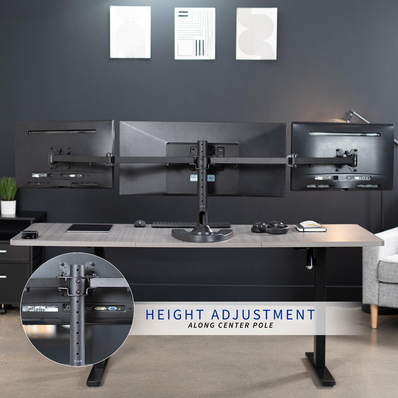 VIVO Triple Monitor Free Standing Desk Mount | Heavy Duty Fully ...