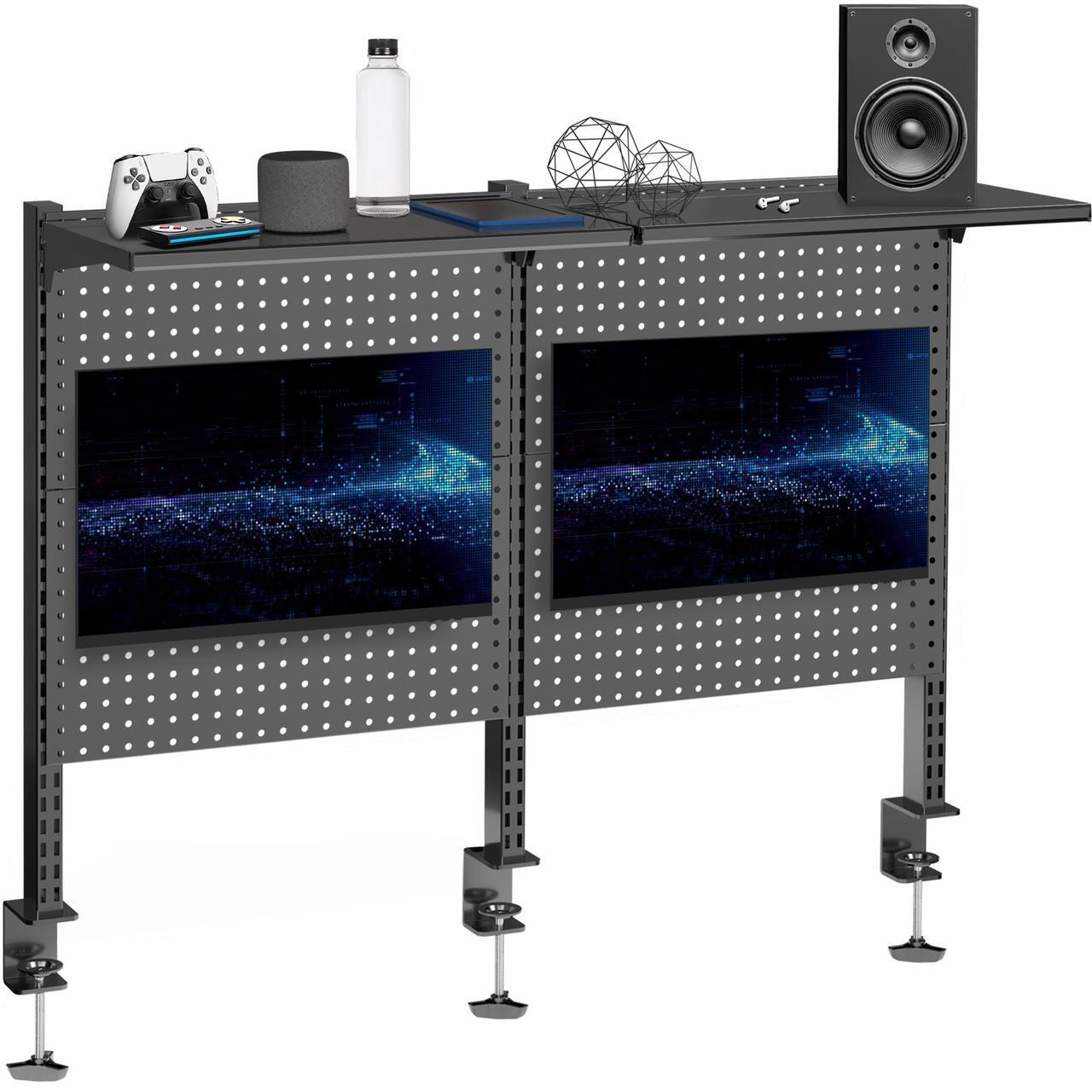 Main image of VIVO Steel Triple Clamp 47 x 31 inch Desk Pegboard System with 2 Monitor Mounts and Storage Shelf, PP-DK48SB