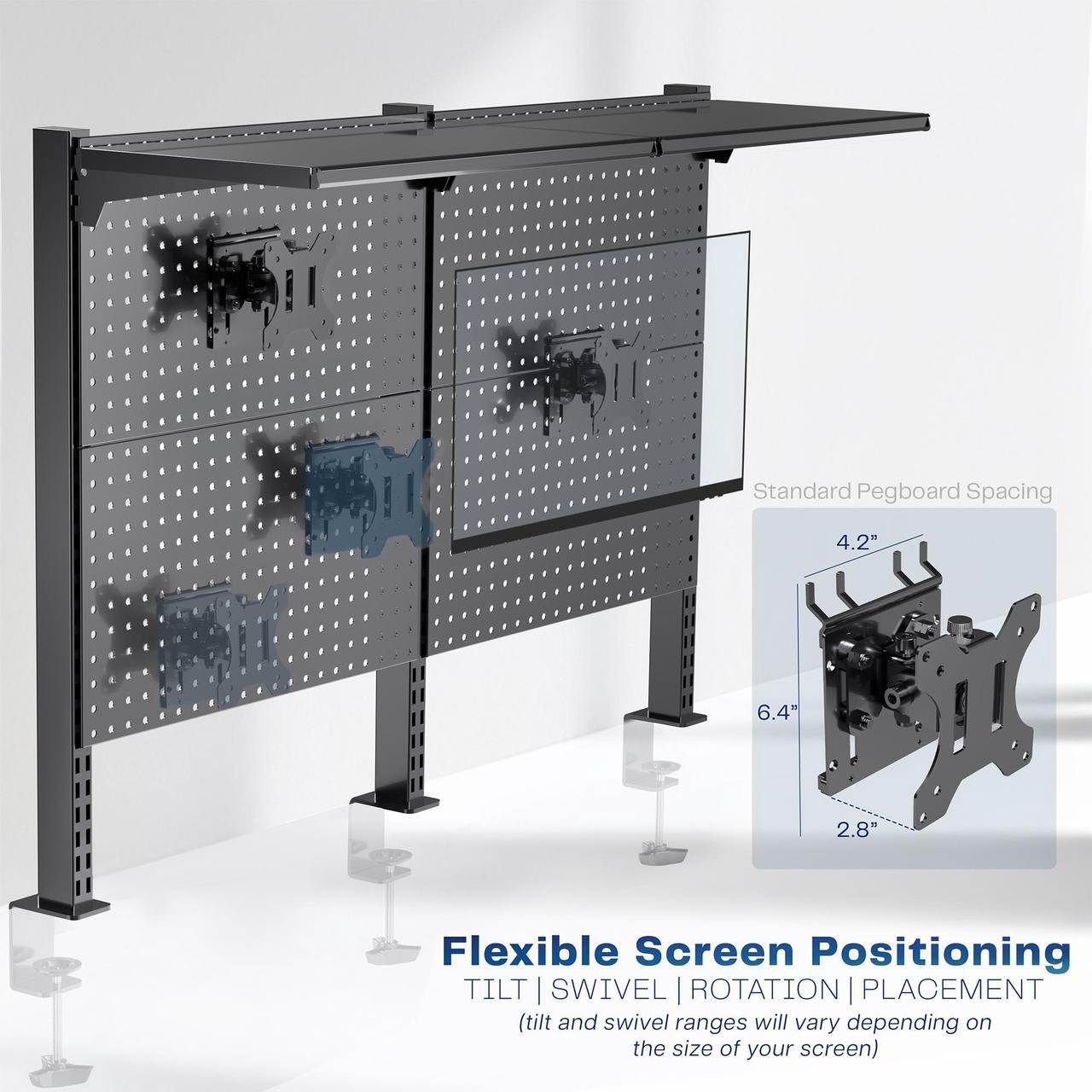 Alt view image 4 of 6 - VIVO Steel Triple Clamp 47 x 31 inch Desk Pegboard System with 2 Monitor Mounts and Storage Shelf, PP-DK48SB