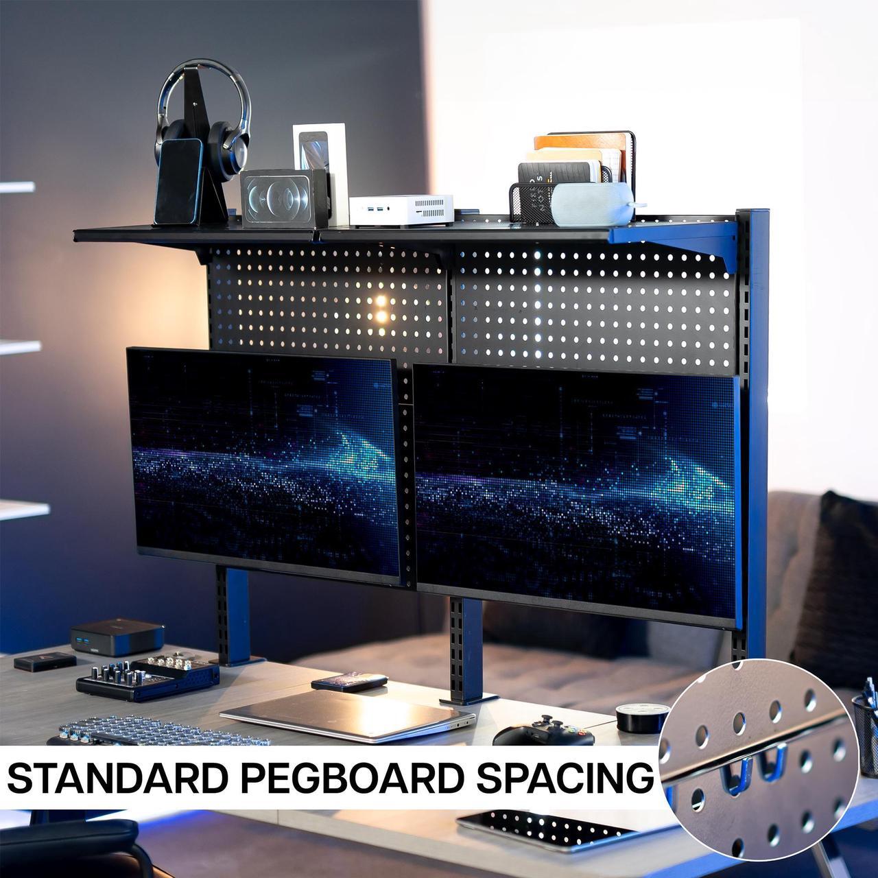 Alt view image 6 of 6 - VIVO Steel Triple Clamp 47 x 31 inch Desk Pegboard System with 2 Monitor Mounts and Storage Shelf, PP-DK48SB