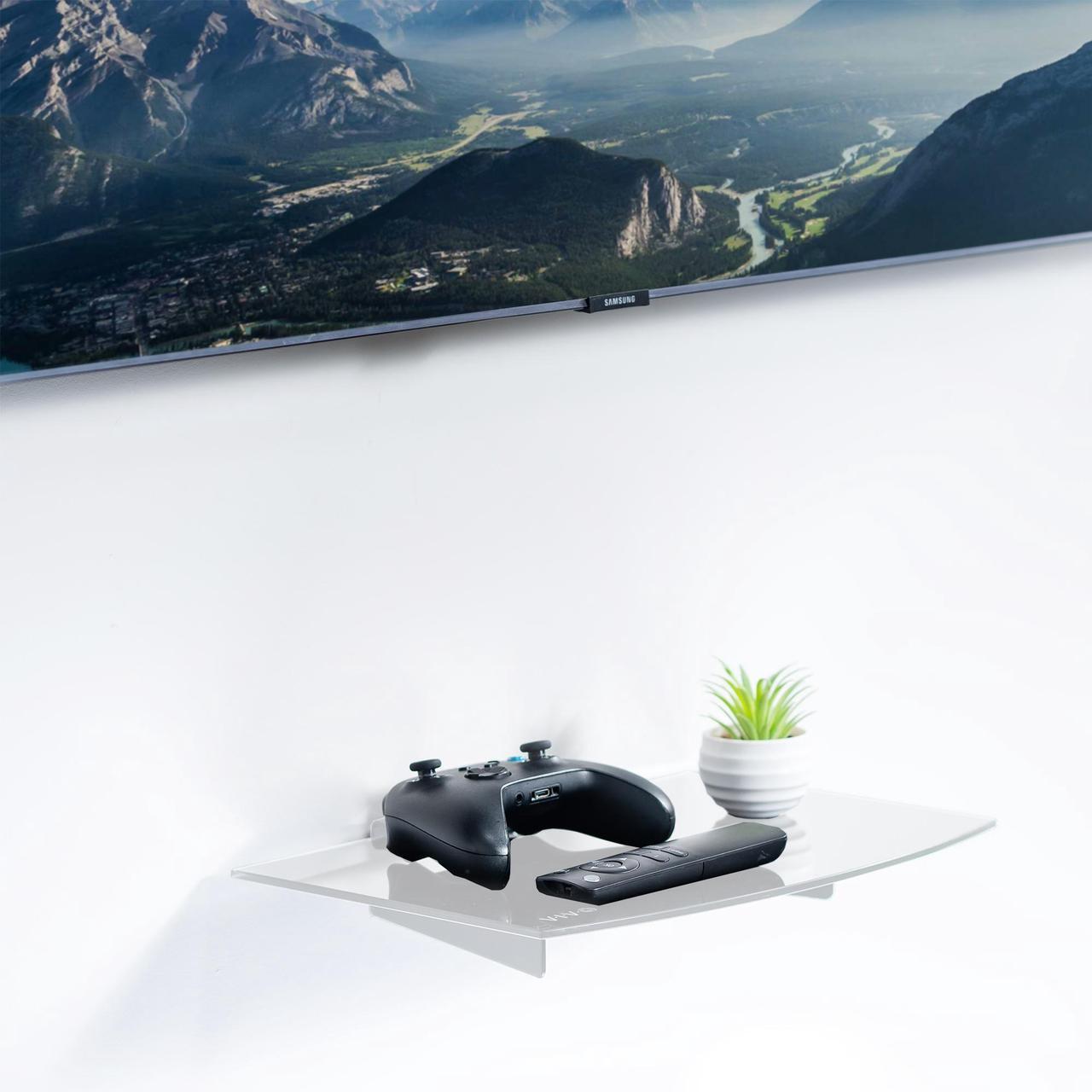 Alt view image 2 of 7 - VIVO White Floating Wall Mount Tempered Glass Shelf for DVD Player, Game System