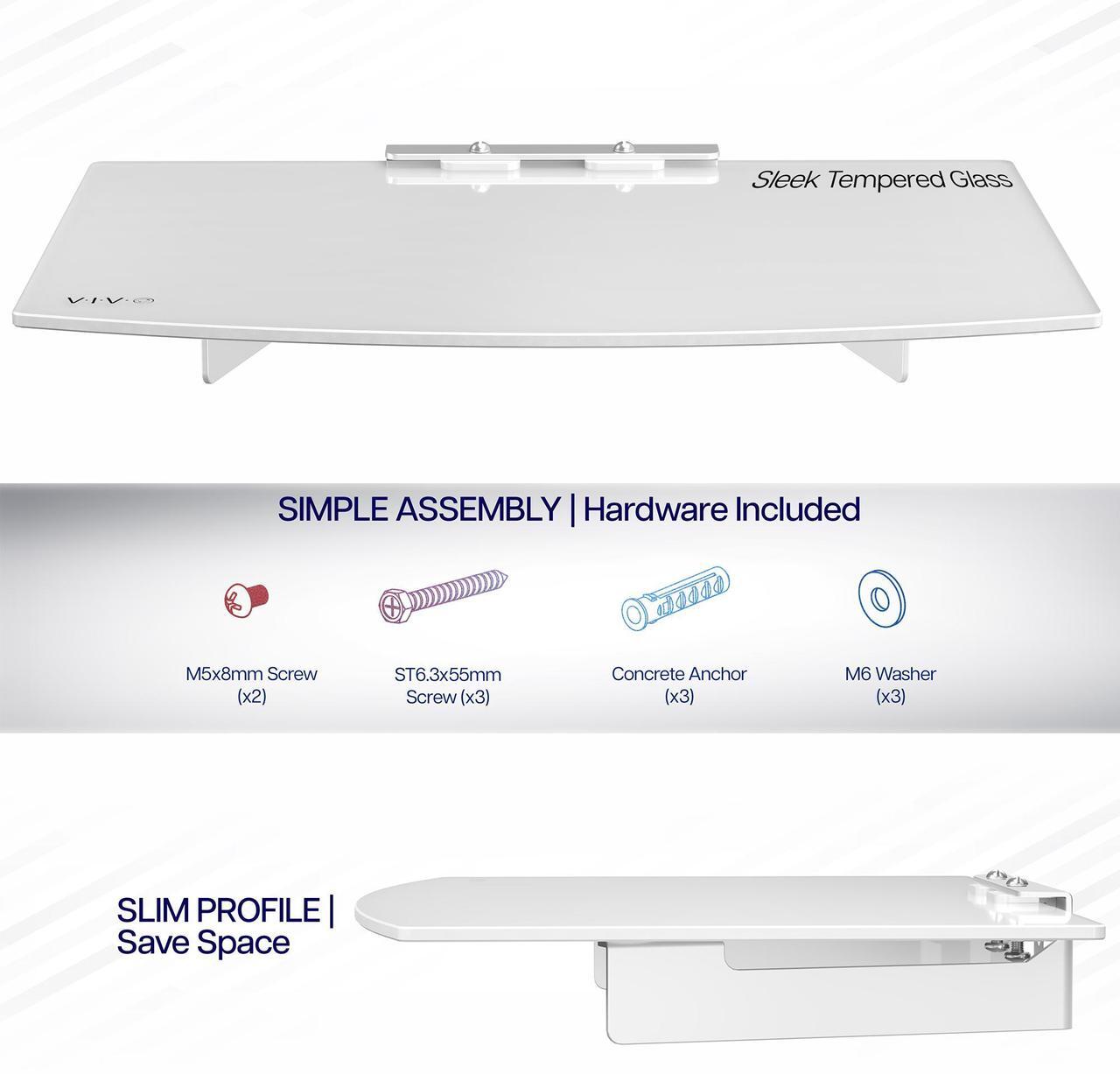 Alt view image 4 of 7 - VIVO White Floating Wall Mount Tempered Glass Shelf for DVD Player, Game System