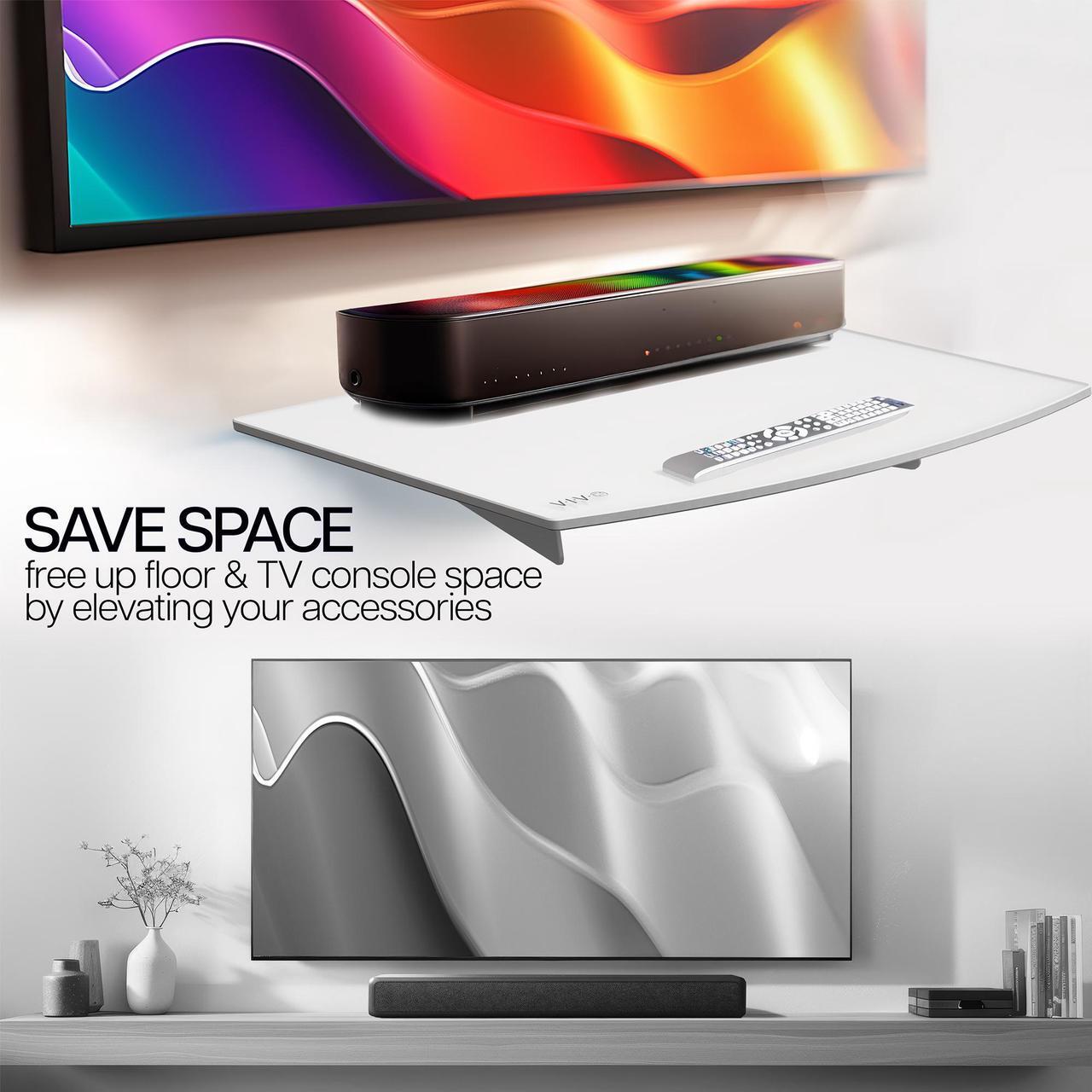 Alt view image 6 of 7 - VIVO White Floating Wall Mount Tempered Glass Shelf for DVD Player, Game System