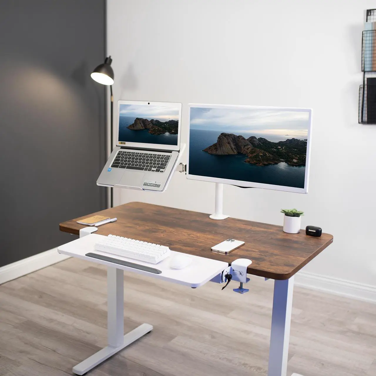 Alt view image 2 of 7 - VIVO White Clamp-on Computer Keyboard and Mouse Tray, Space Saving Ergonomic Flip Down Tilting Platform (MOUNT-KB06HW)