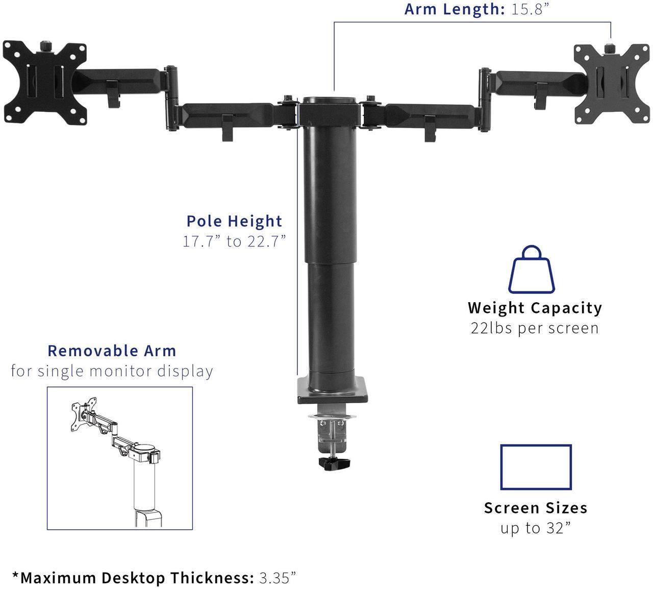 Alt view image 6 of 7 - VIVO Black 63" x 32" Electric Stand Up Desk with Motorized Dual Monitor Mount and 3 Section Table Top (DESK-KIT-SET1B)