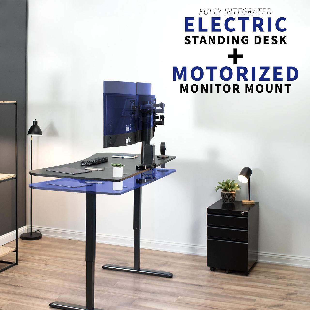 Alt view image 3 of 7 - VIVO Black 63" x 32" Electric Stand Up Desk with Motorized Dual Monitor Mount and 3 Section Table Top (DESK-KIT-SET1B)
