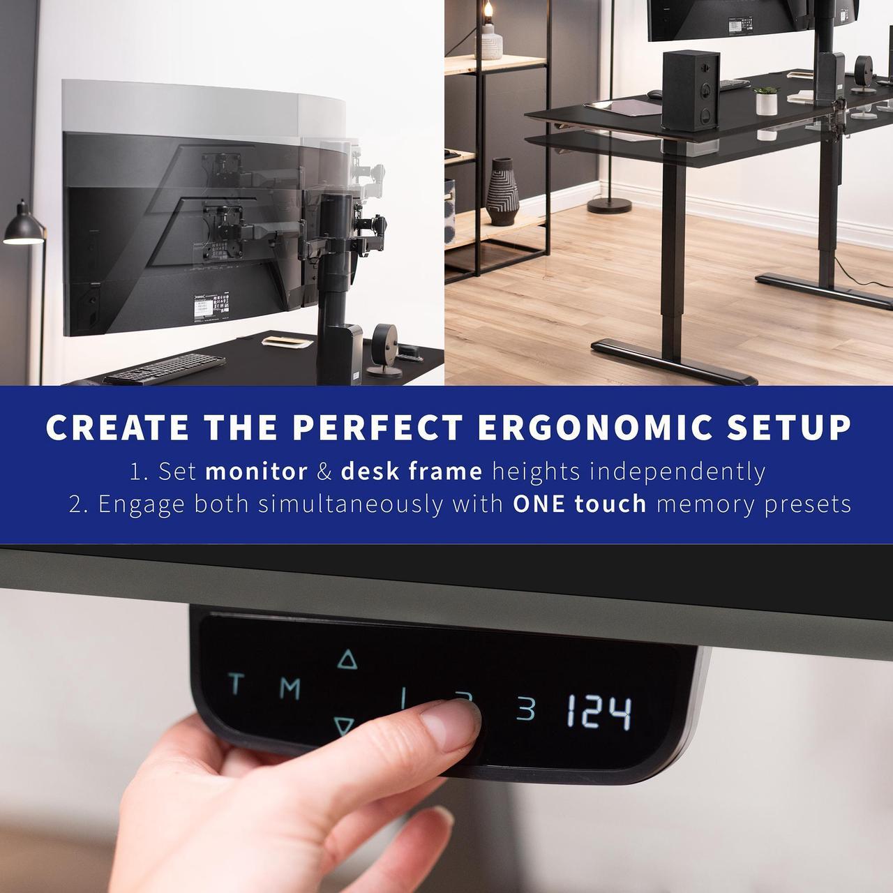 Alt view image 4 of 7 - VIVO Black 63" x 32" Electric Stand Up Desk with Motorized Dual Monitor Mount and 3 Section Table Top (DESK-KIT-SET1B)