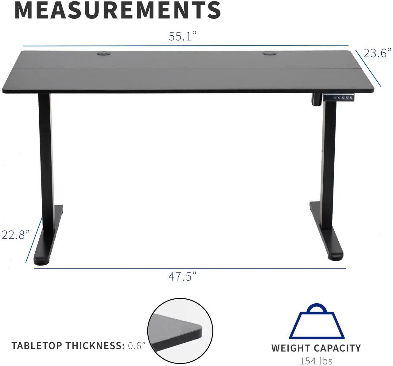 Alt view image 3 of 7 - VIVO Black 55" x 24" Electric Sit Stand Desk, Height Adjustable Workstation