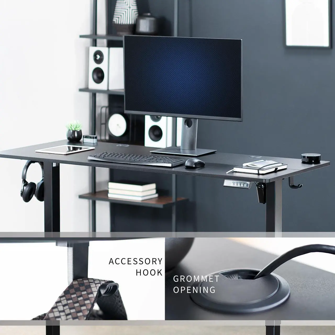 Alt view image 6 of 7 - VIVO Black 55" x 24" Electric Sit Stand Desk, Height Adjustable Workstation