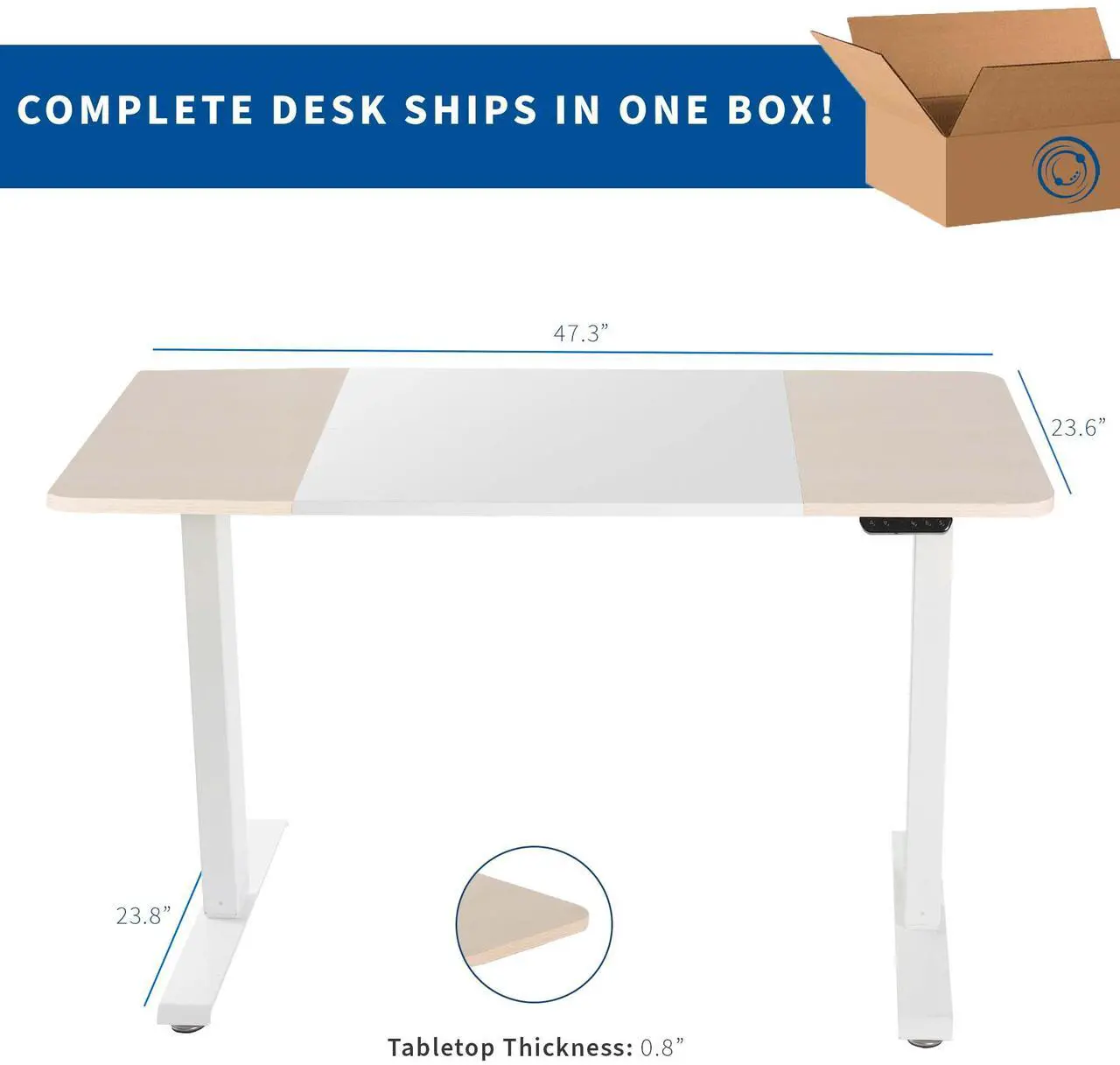 Alt view image 5 of 7 - VIVO White and Light Wood Electric 47" x 24" Sit Stand Desk, Height Adjustable Workstation (DESK-E144WC)