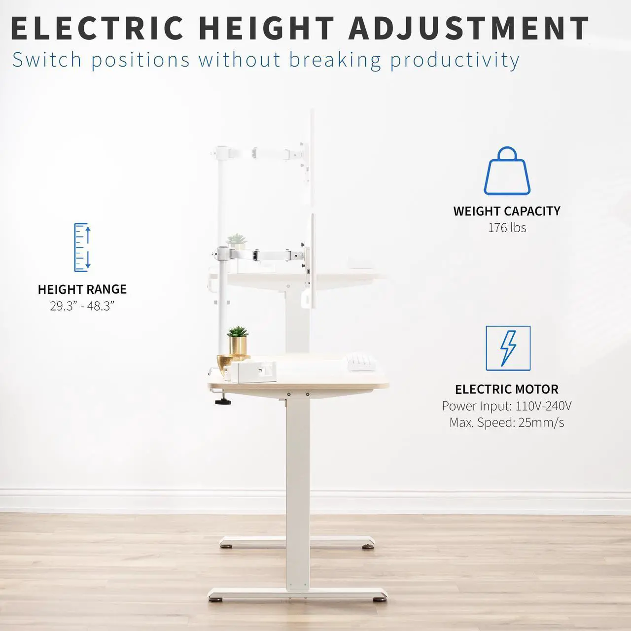 Alt view image 3 of 7 - VIVO White and Light Wood Electric 47" x 24" Sit Stand Desk, Height Adjustable Workstation (DESK-E144WC)