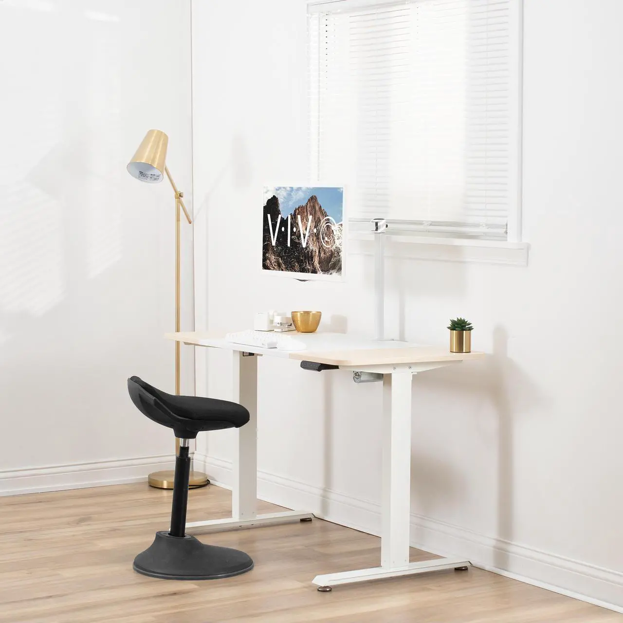Alt view image 2 of 7 - VIVO White and Light Wood Electric 47" x 24" Sit Stand Desk, Height Adjustable Workstation (DESK-E144WC)