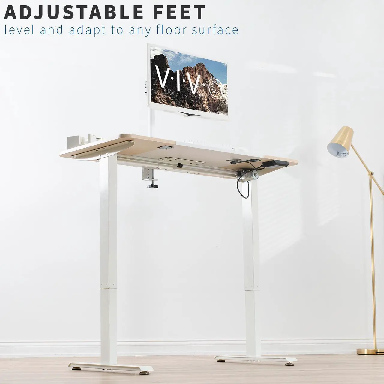 Alt view image 6 of 7 - VIVO White and Light Wood Electric 47" x 24" Sit Stand Desk, Height Adjustable Workstation (DESK-E144WC)