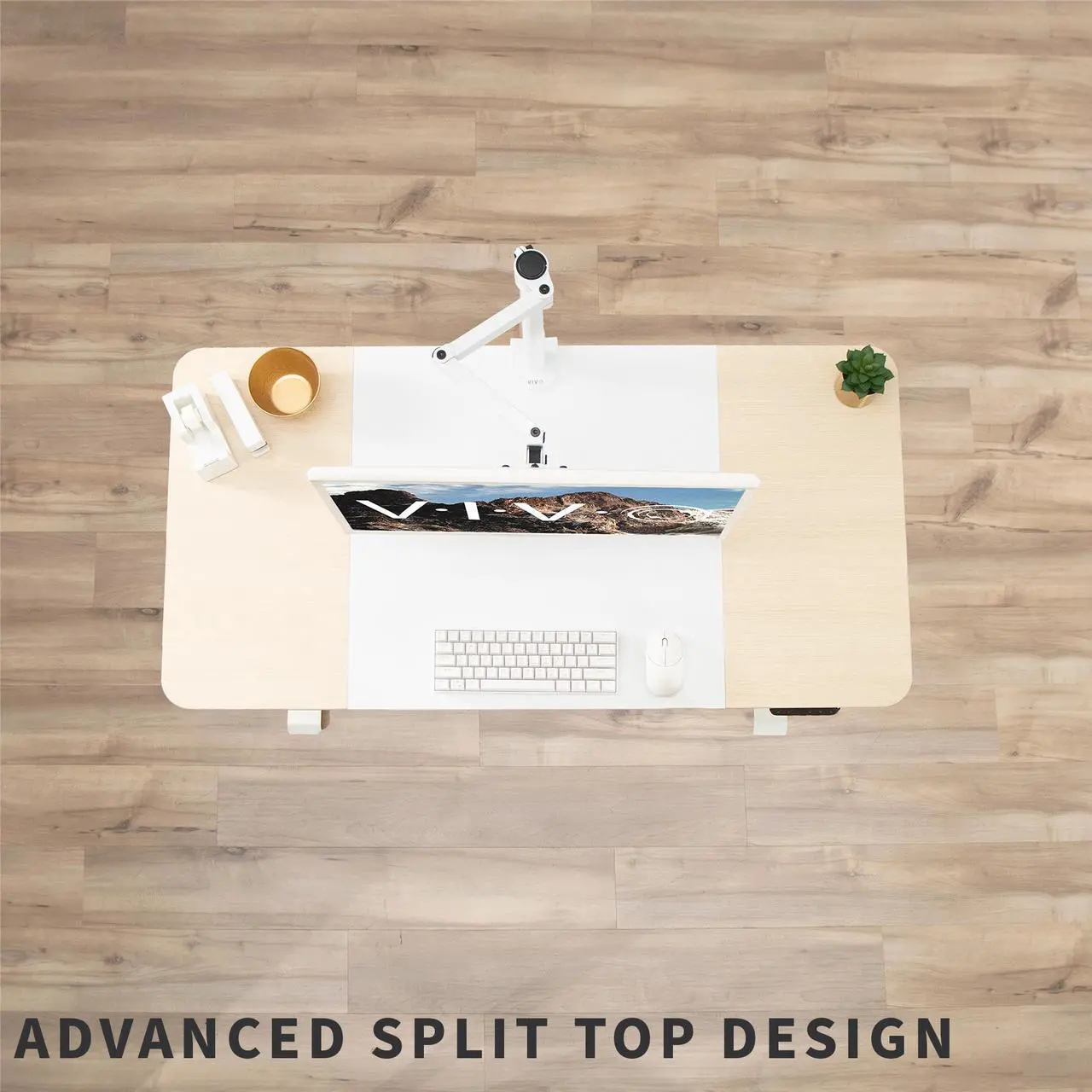 Alt view image 7 of 7 - VIVO White and Light Wood Electric 47" x 24" Sit Stand Desk, Height Adjustable Workstation (DESK-E144WC)