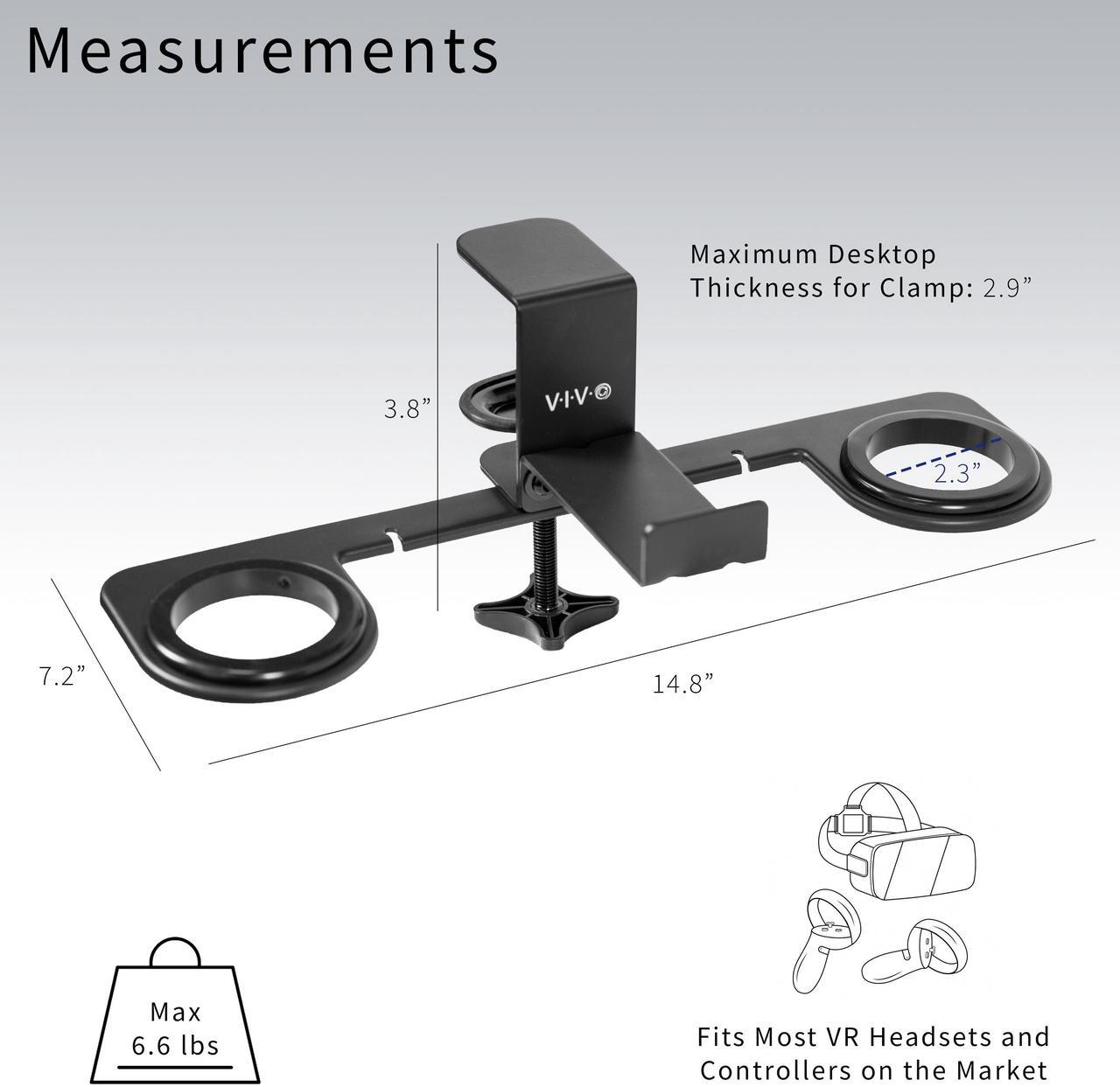 Alt view image 6 of 7 - VIVO Premium Clamp-on VR Headset and Controller Stand for Desk, Virtual Reality Display Holder, Black, MOUNT-VR01
