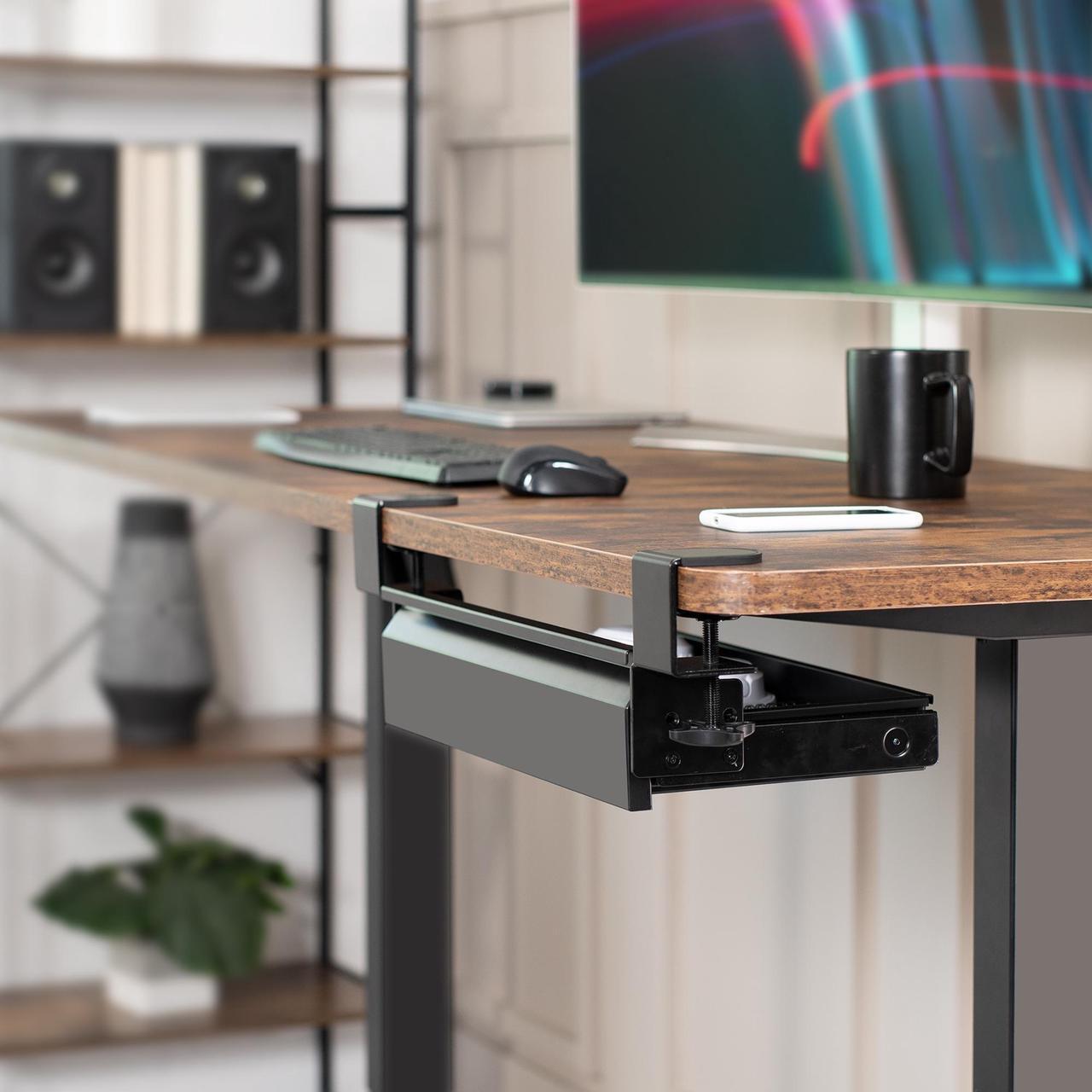 Alt view image 2 of 7 - VIVO Black 16" Clamp-on Under Desk Pull-out Drawer, Storage Organizer for Sit Stand Workstation (DESK-AC03C-B)