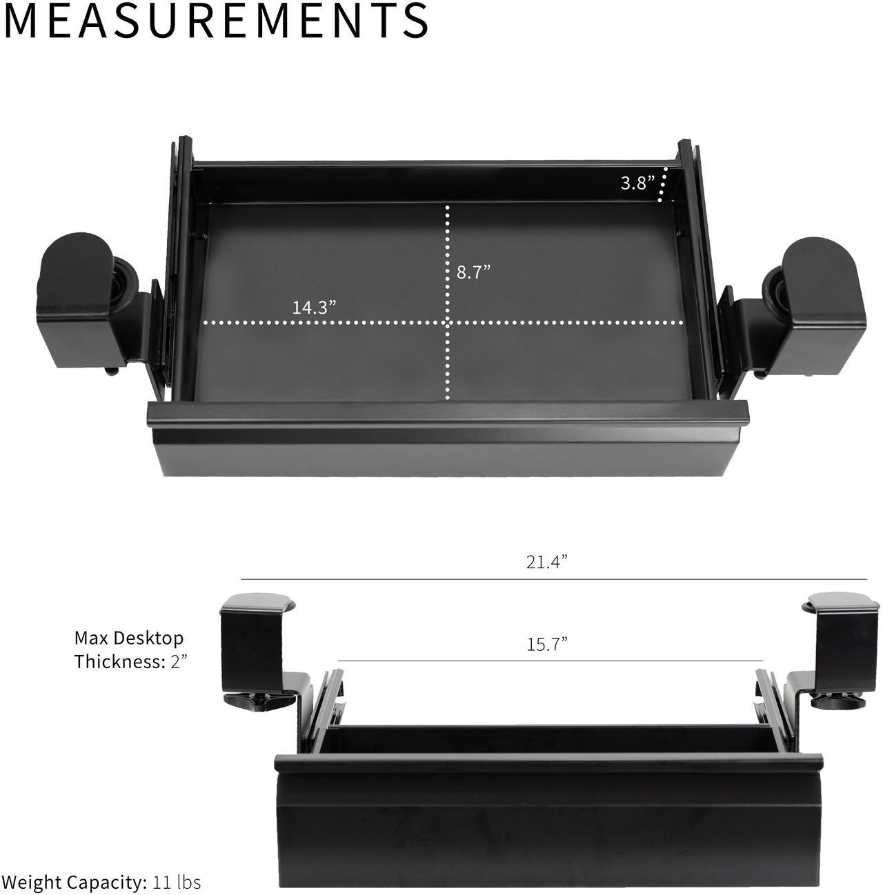 Alt view image 3 of 7 - VIVO Black 16" Clamp-on Under Desk Pull-out Drawer, Storage Organizer for Sit Stand Workstation (DESK-AC03C-B)