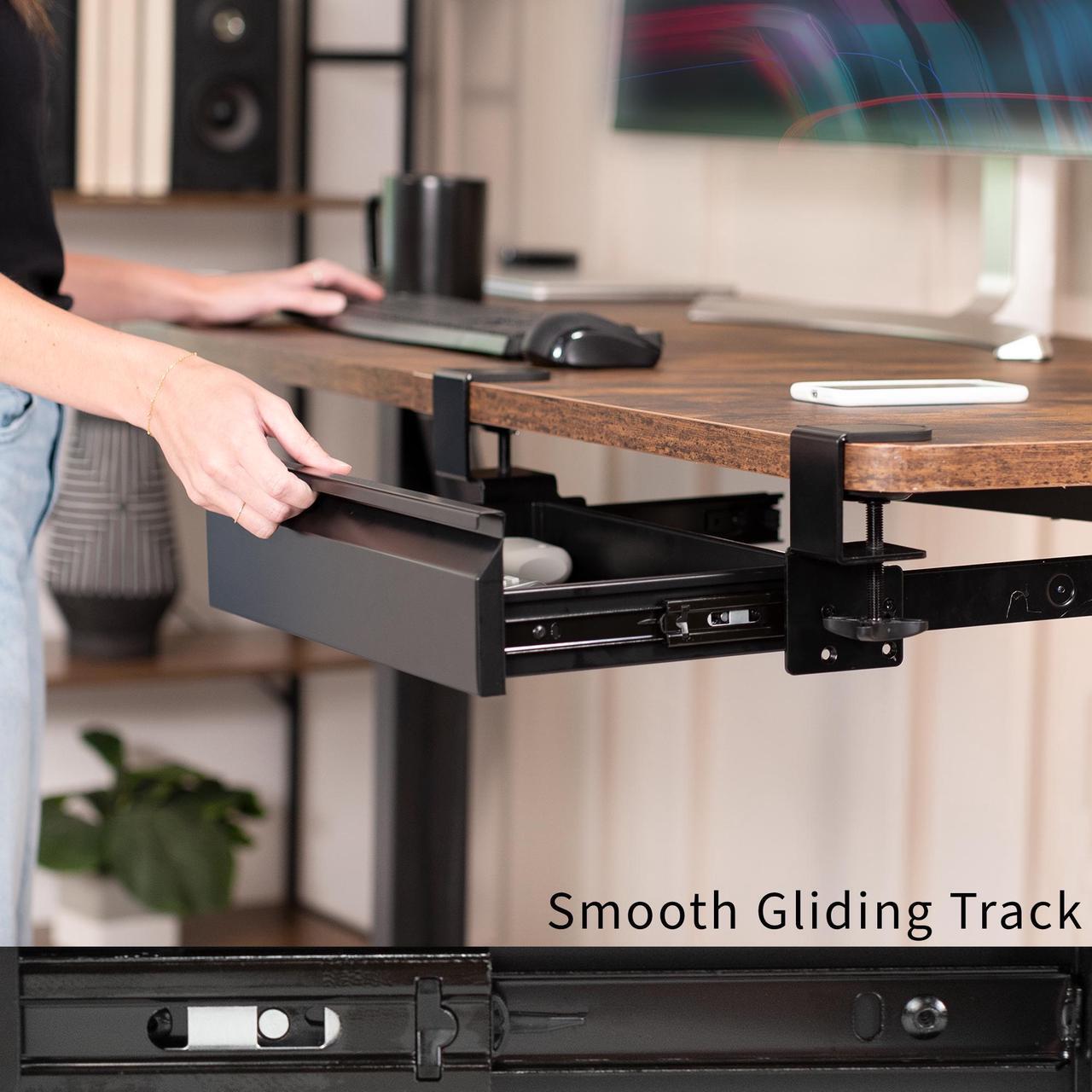 Alt view image 4 of 7 - VIVO Black 16" Clamp-on Under Desk Pull-out Drawer, Storage Organizer for Sit Stand Workstation (DESK-AC03C-B)