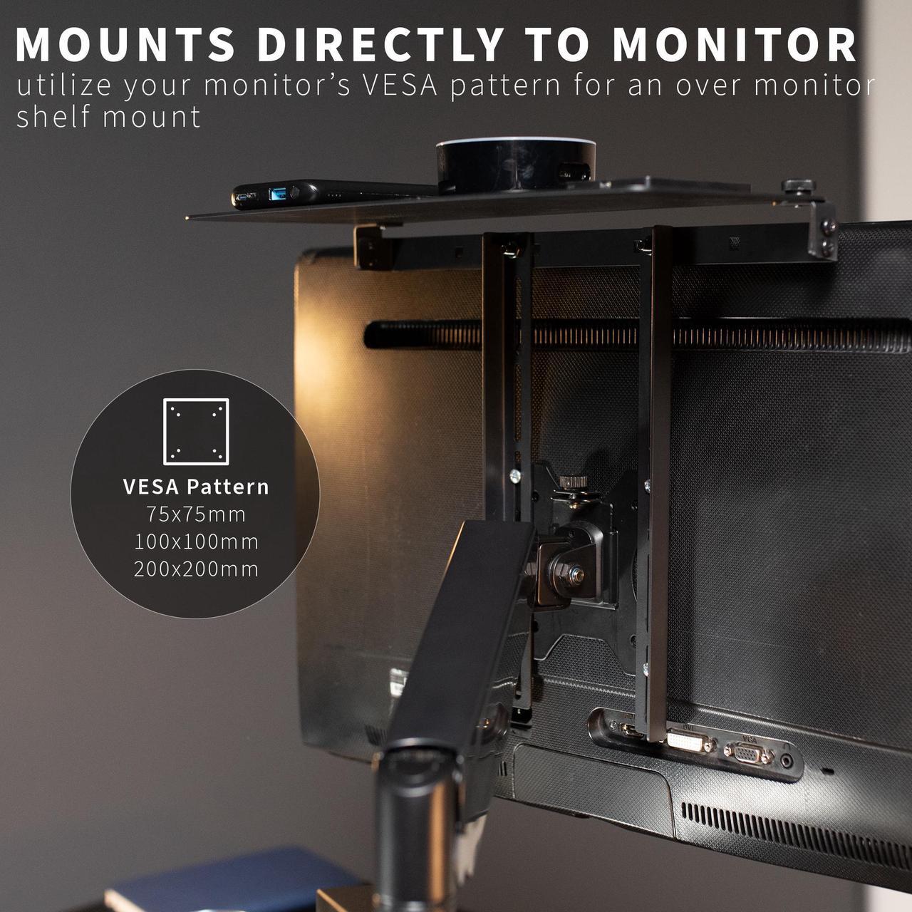 Alt view image 4 of 7 - VIVO Over/Under VESA Monitor Shelf, Holds Speakers, Streaming Devices, Routers, and More (MOUNT-SF01M)