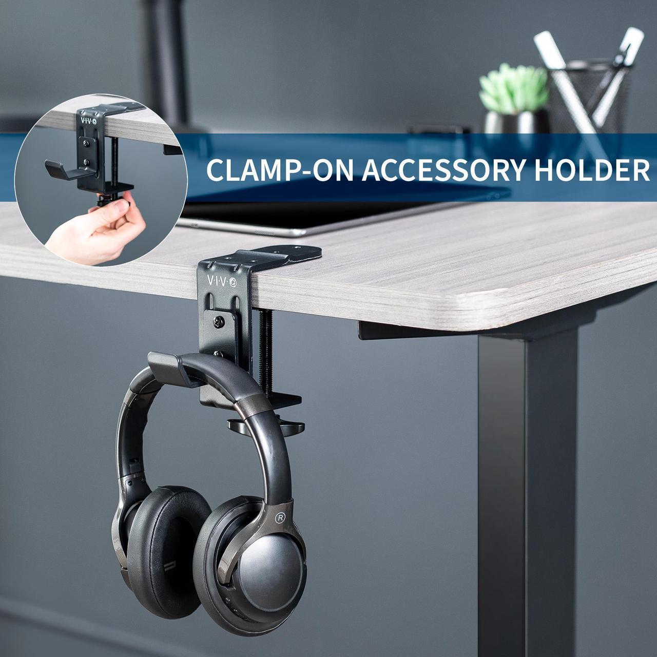 Alt view image 3 of 8 - VIVO Steel Clamp-on Desktop Hook, Leg Clamp Mounting Option, Under Desk Accessory Holder, Black, MOUNT-HLC1