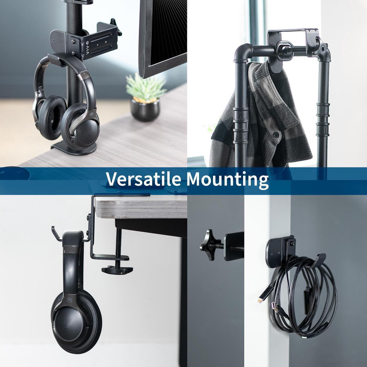 Alt view image 2 of 8 - VIVO Steel Clamp-on Desktop Hook, Leg Clamp Mounting Option, Under Desk Accessory Holder, Black, MOUNT-HLC1