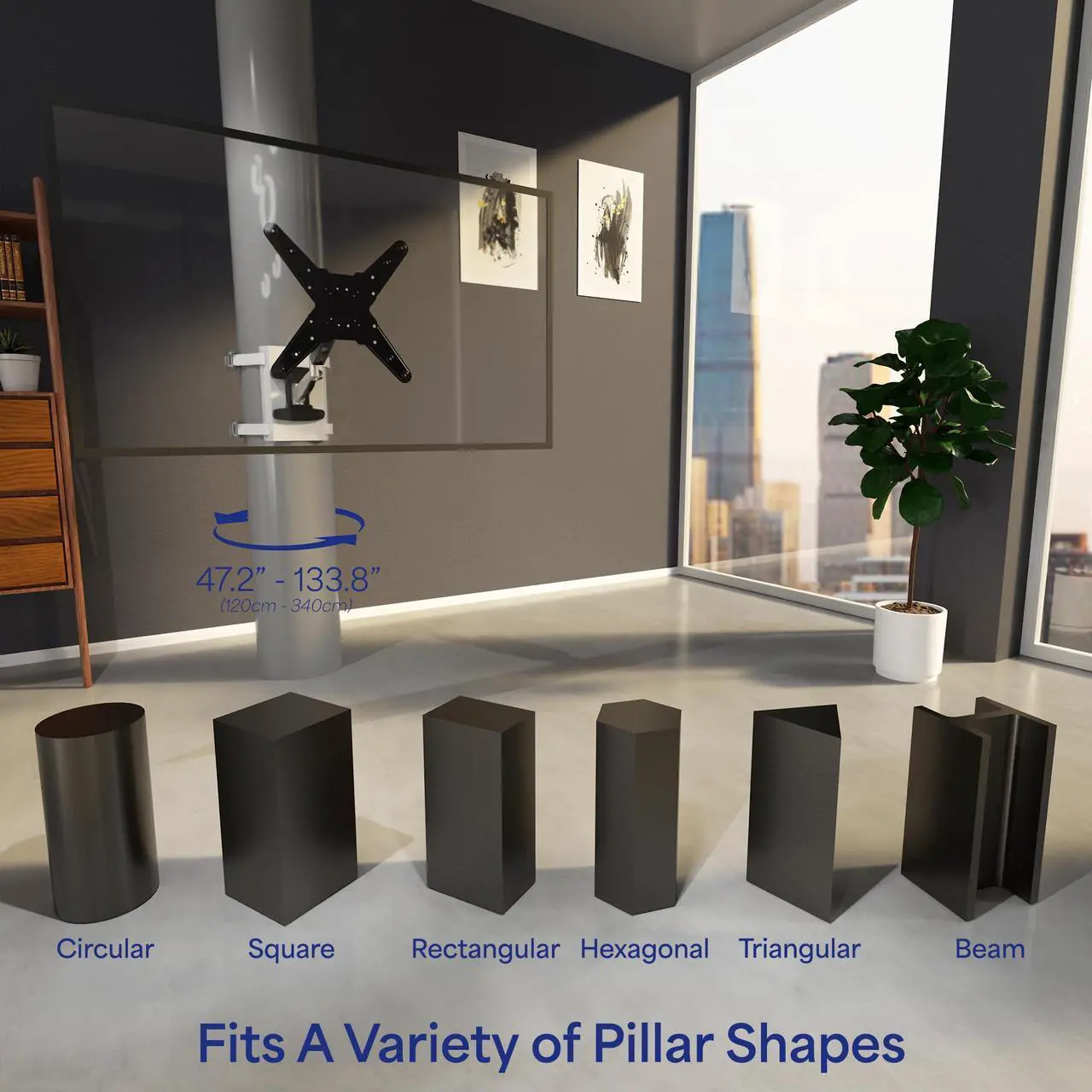 Alt view image 2 of 7 - VIVO Height Adjustable 40" to 70" TV Exposed Column Pneumatic Arm Screen Mount, MOUNT-TVCL1