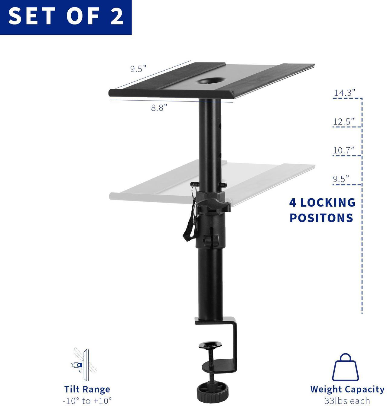 Alt view image 3 of 8 - VIVO Universal Steel Clamp-on Desk / Table Speaker Stands, Height Adjustment and Tilt, Black, 2 Pack (MOUNT-SP01CB)
