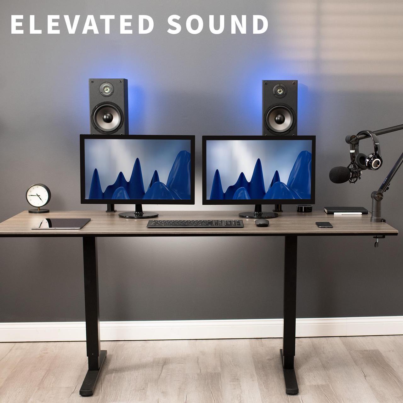 Alt view image 4 of 8 - VIVO Universal Steel Clamp-on Desk / Table Speaker Stands, Height Adjustment and Tilt, Black, 2 Pack (MOUNT-SP01CB)