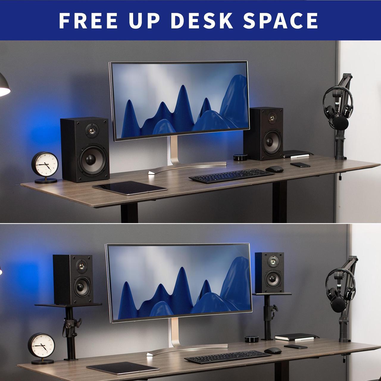 Alt view image 6 of 8 - VIVO Universal Steel Clamp-on Desk / Table Speaker Stands, Height Adjustment and Tilt, Black, 2 Pack (MOUNT-SP01CB)
